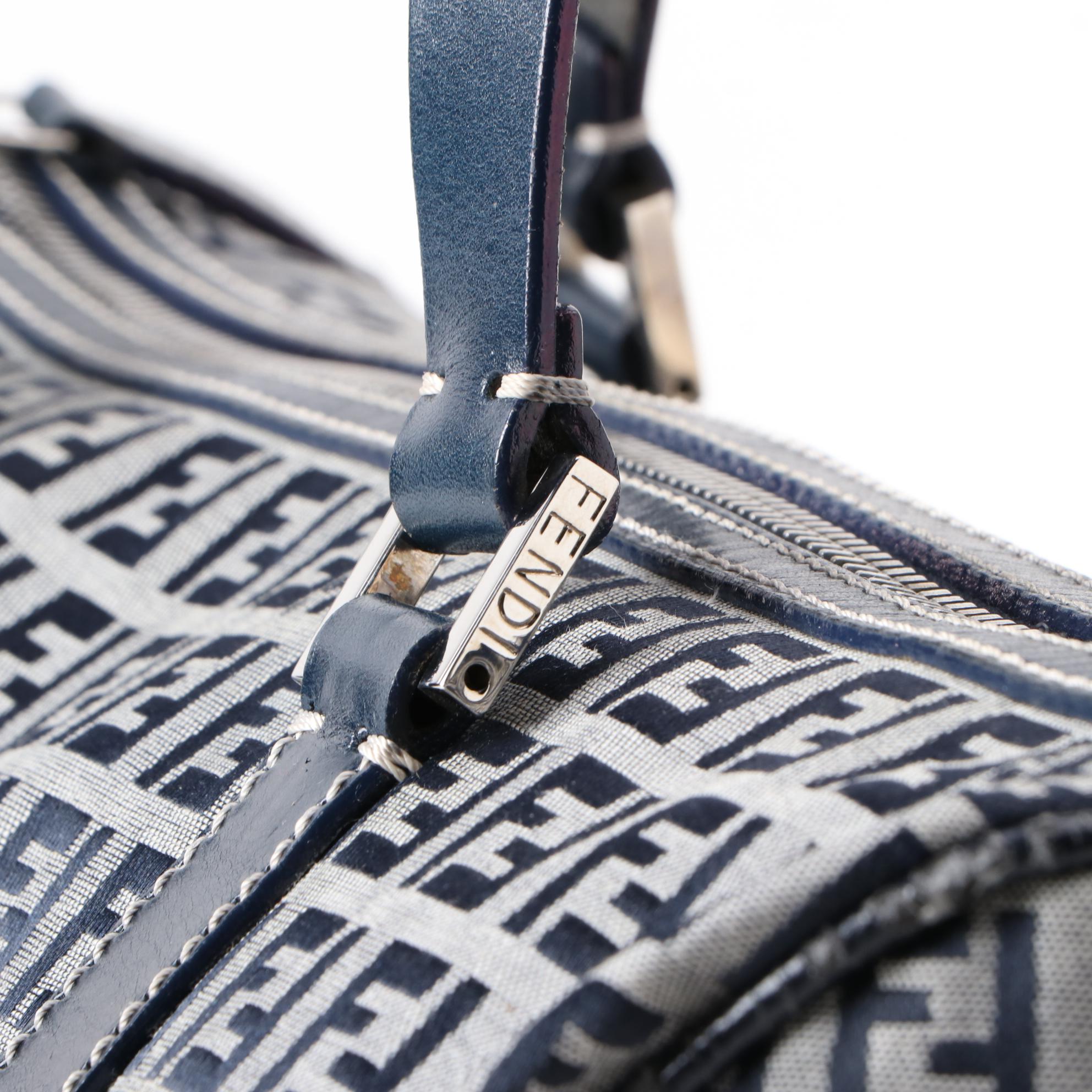 Fendi Navy Zucchino Canvas Boston Bag
