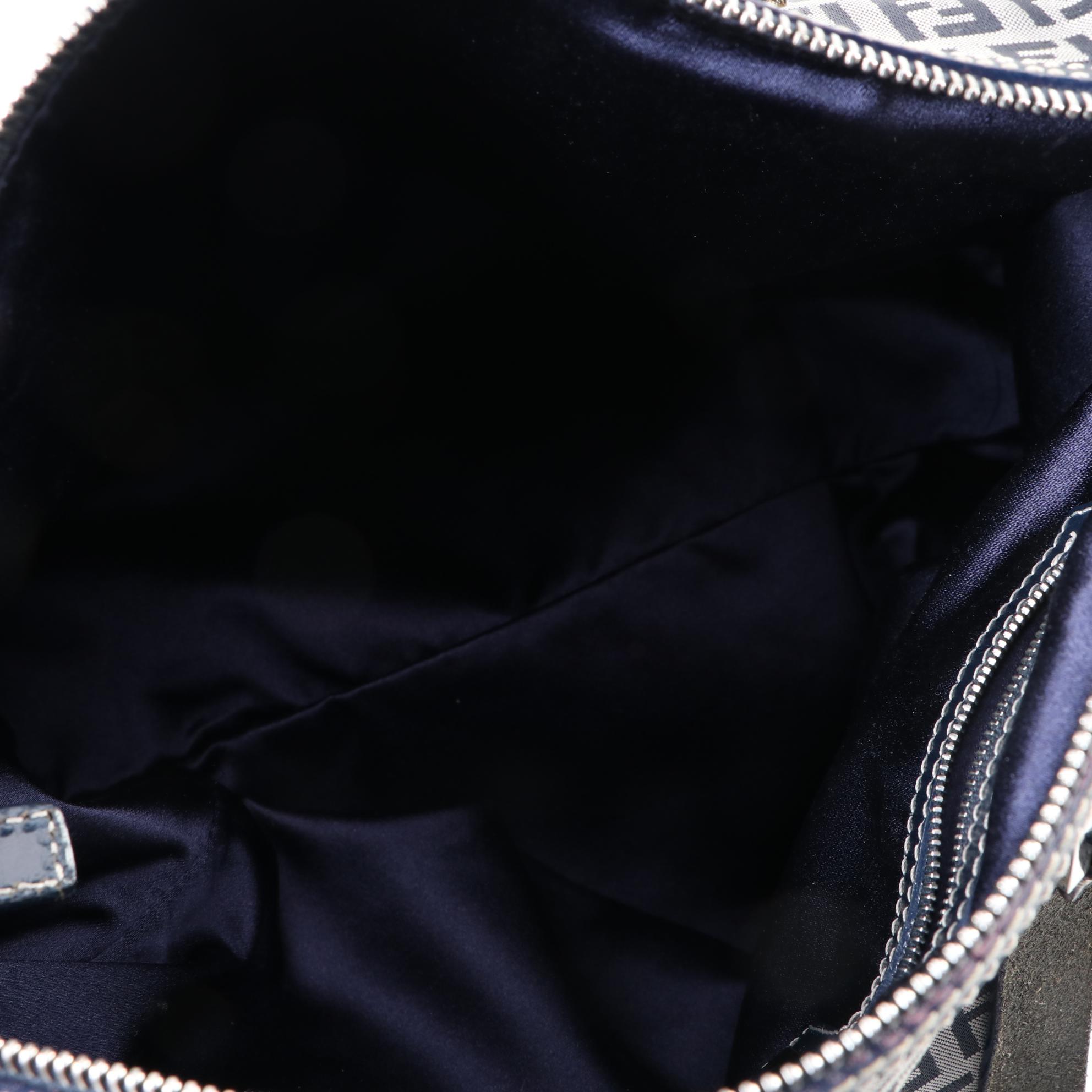 Fendi Navy Zucchino Canvas Boston Bag