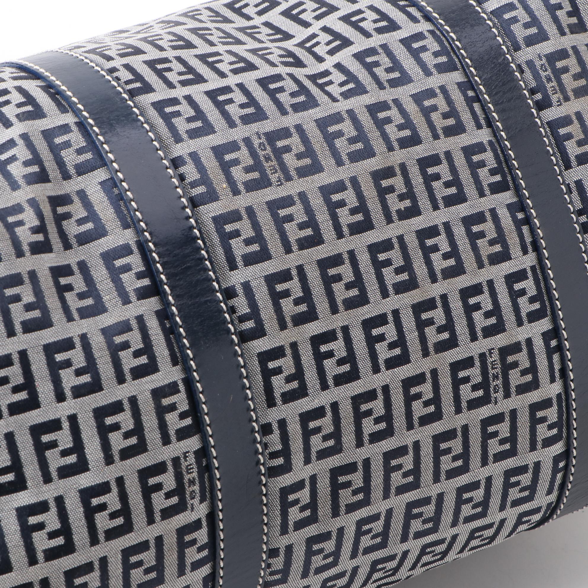 Fendi Navy Zucchino Canvas Boston Bag