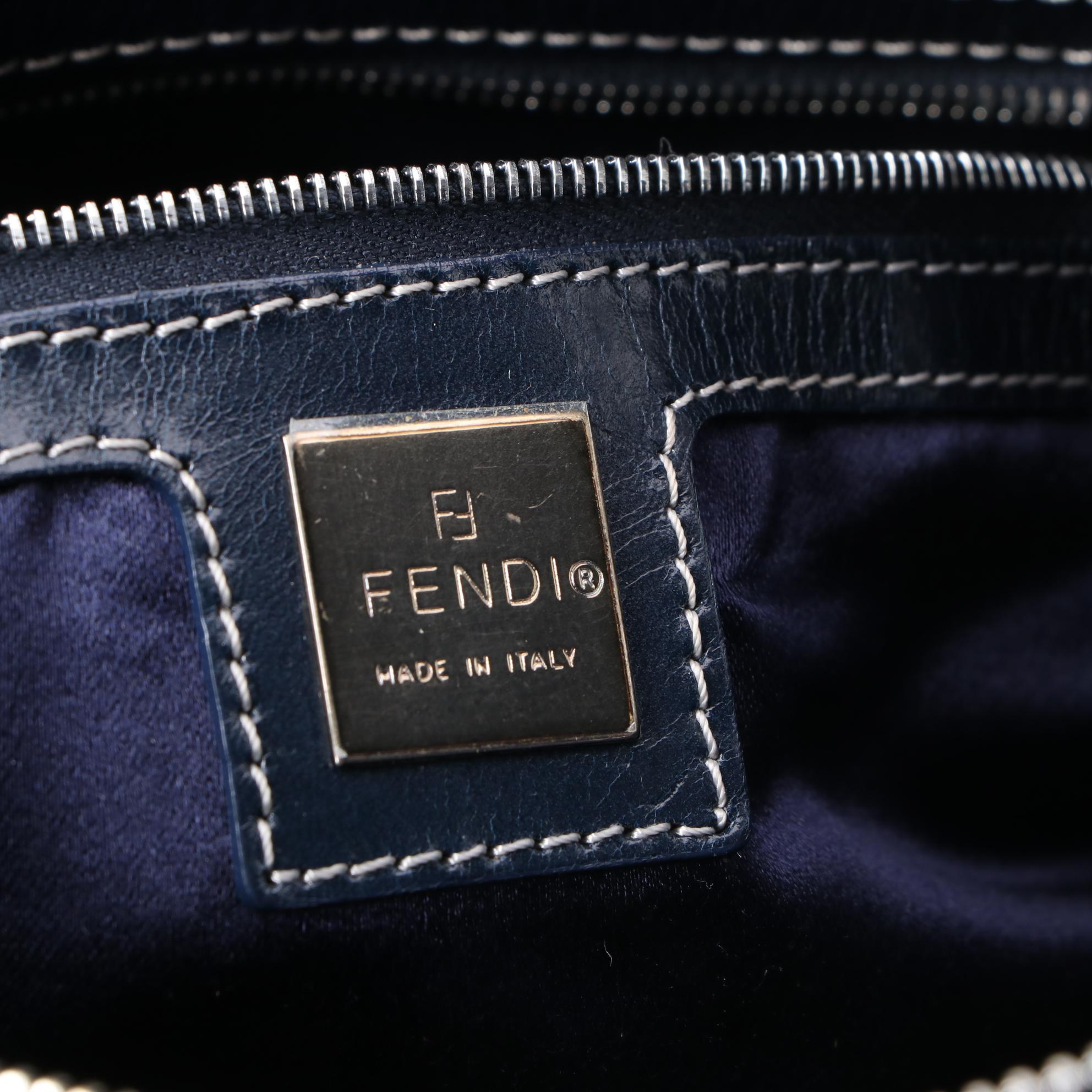 Fendi Navy Zucchino Canvas Boston Bag