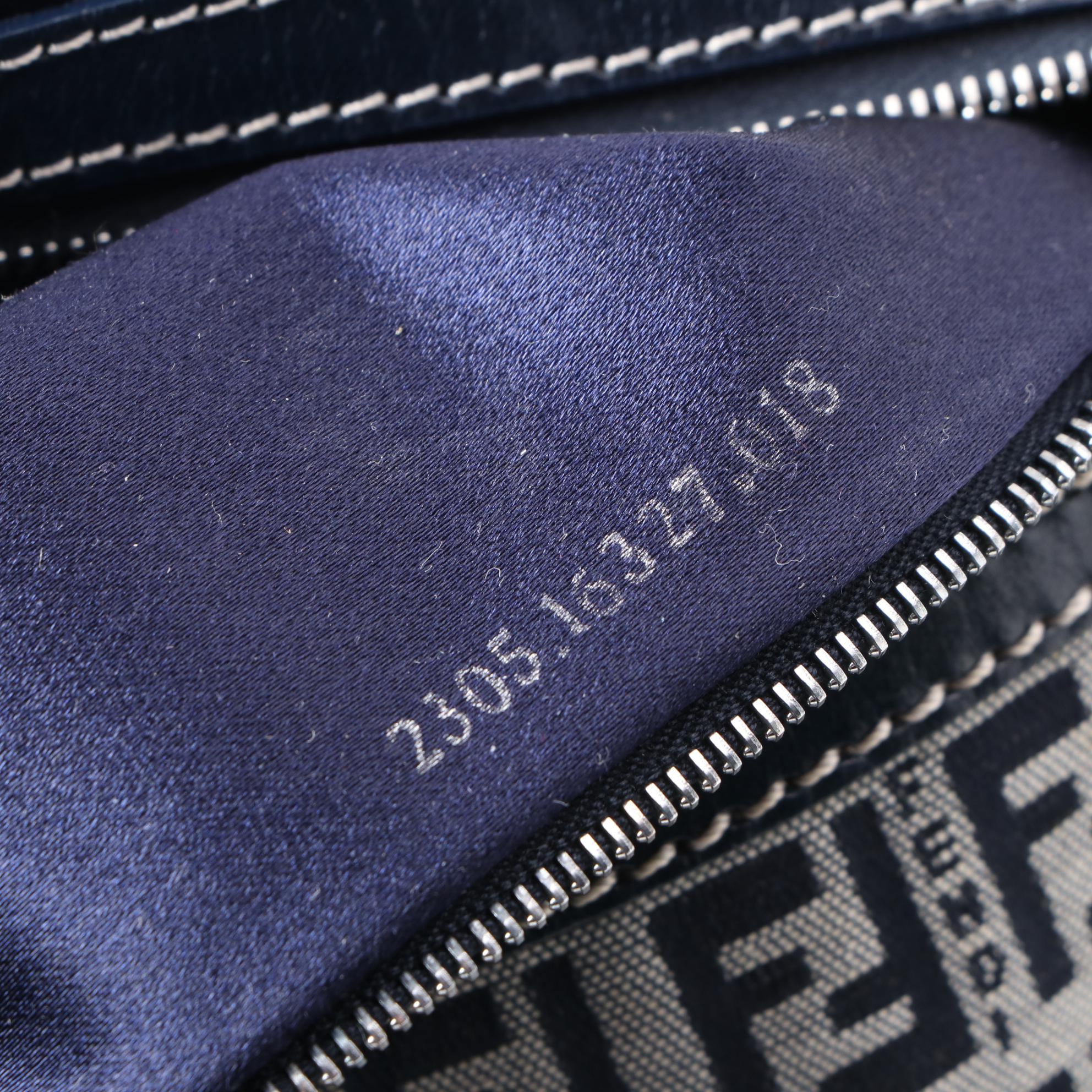Fendi Navy Zucchino Canvas Boston Bag