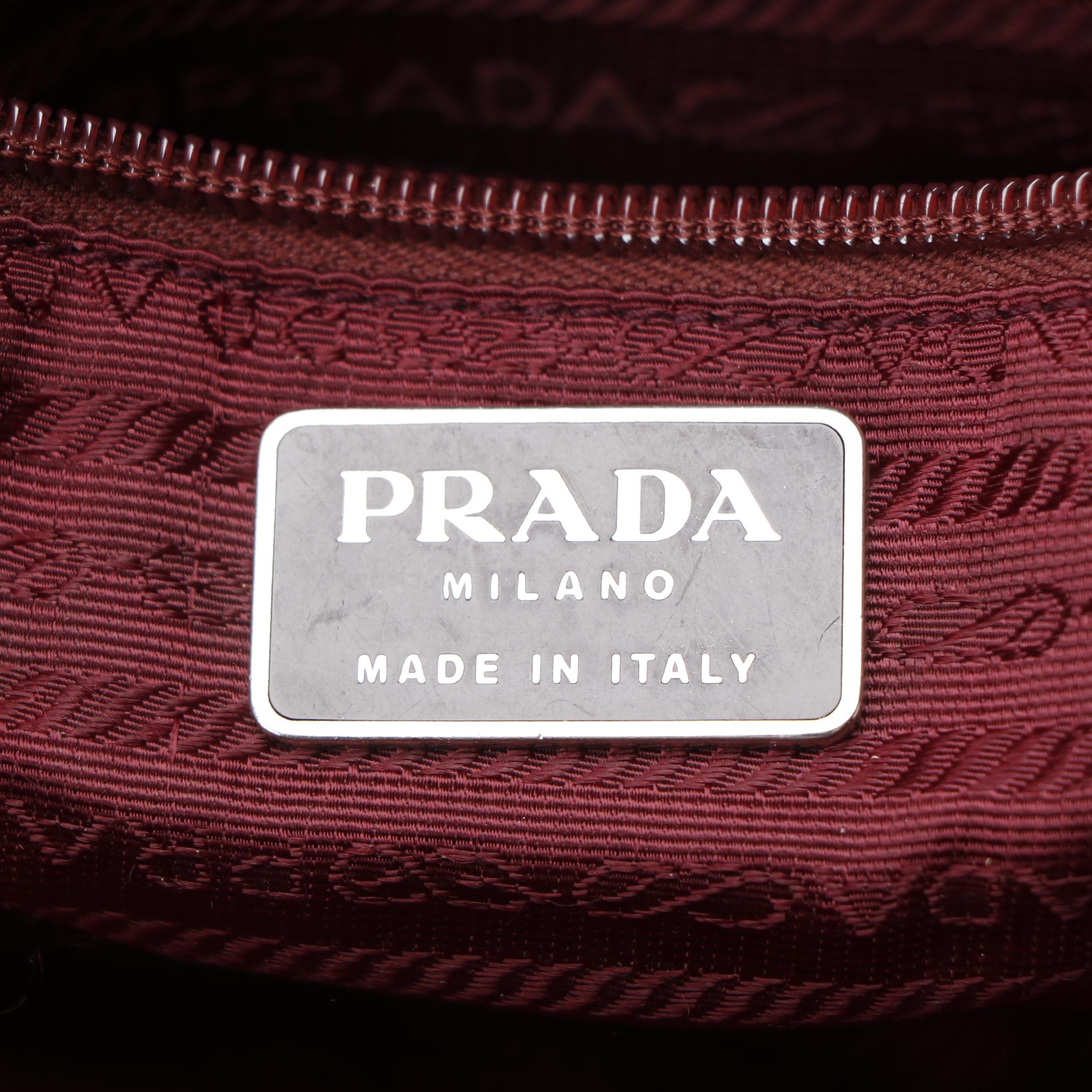 Modified Prada Bowling Bag in Maroon Leather with White Leather Piping
