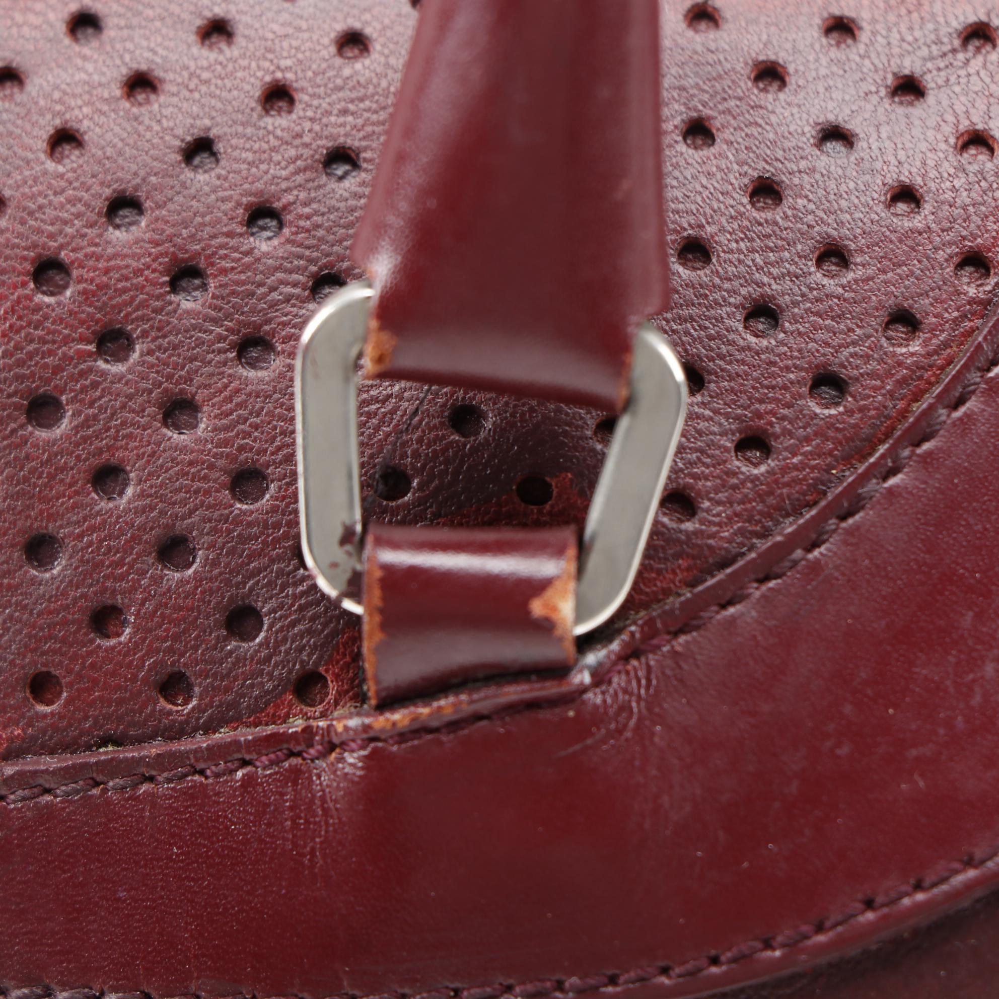 Modified Prada Bowling Bag in Maroon Leather with White Leather Piping