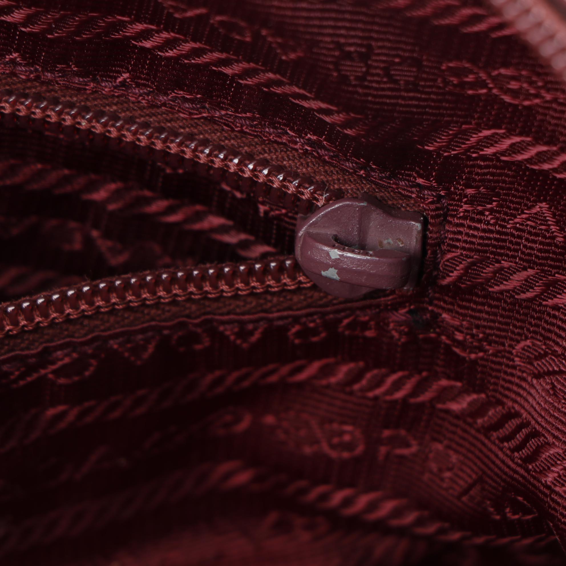 Modified Prada Bowling Bag in Maroon Leather with White Leather Piping
