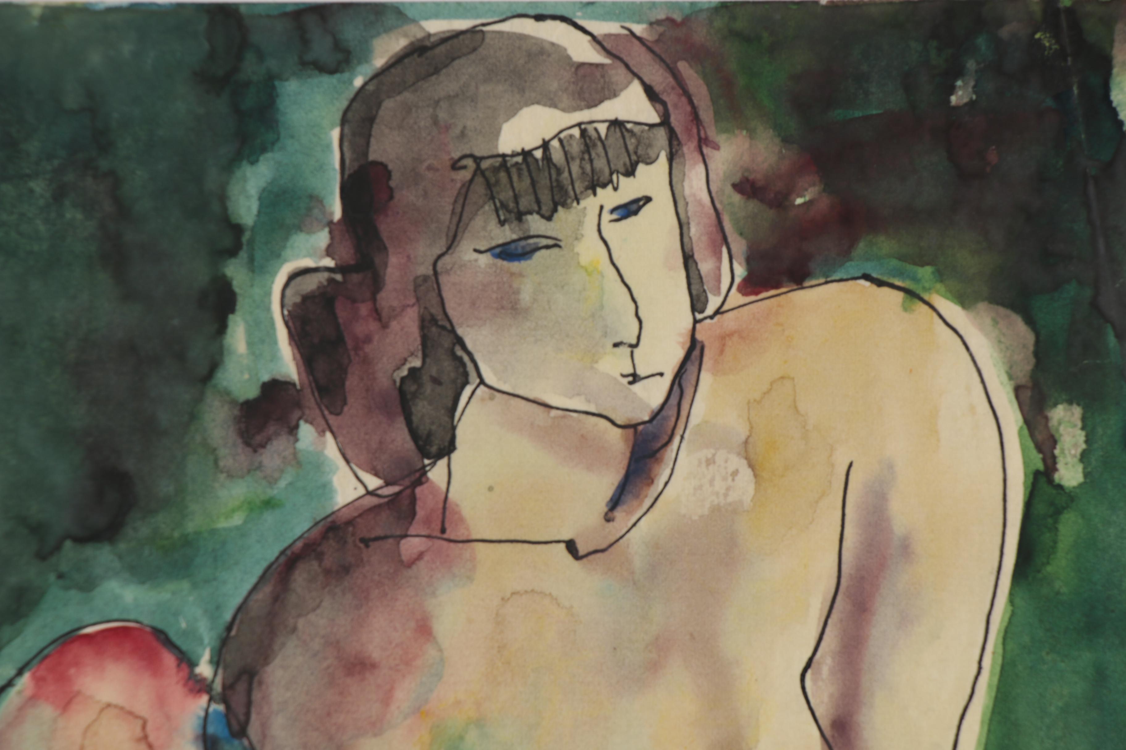 Helen Malta Modernist Watercolor Painting of Female Nude, 20th Century