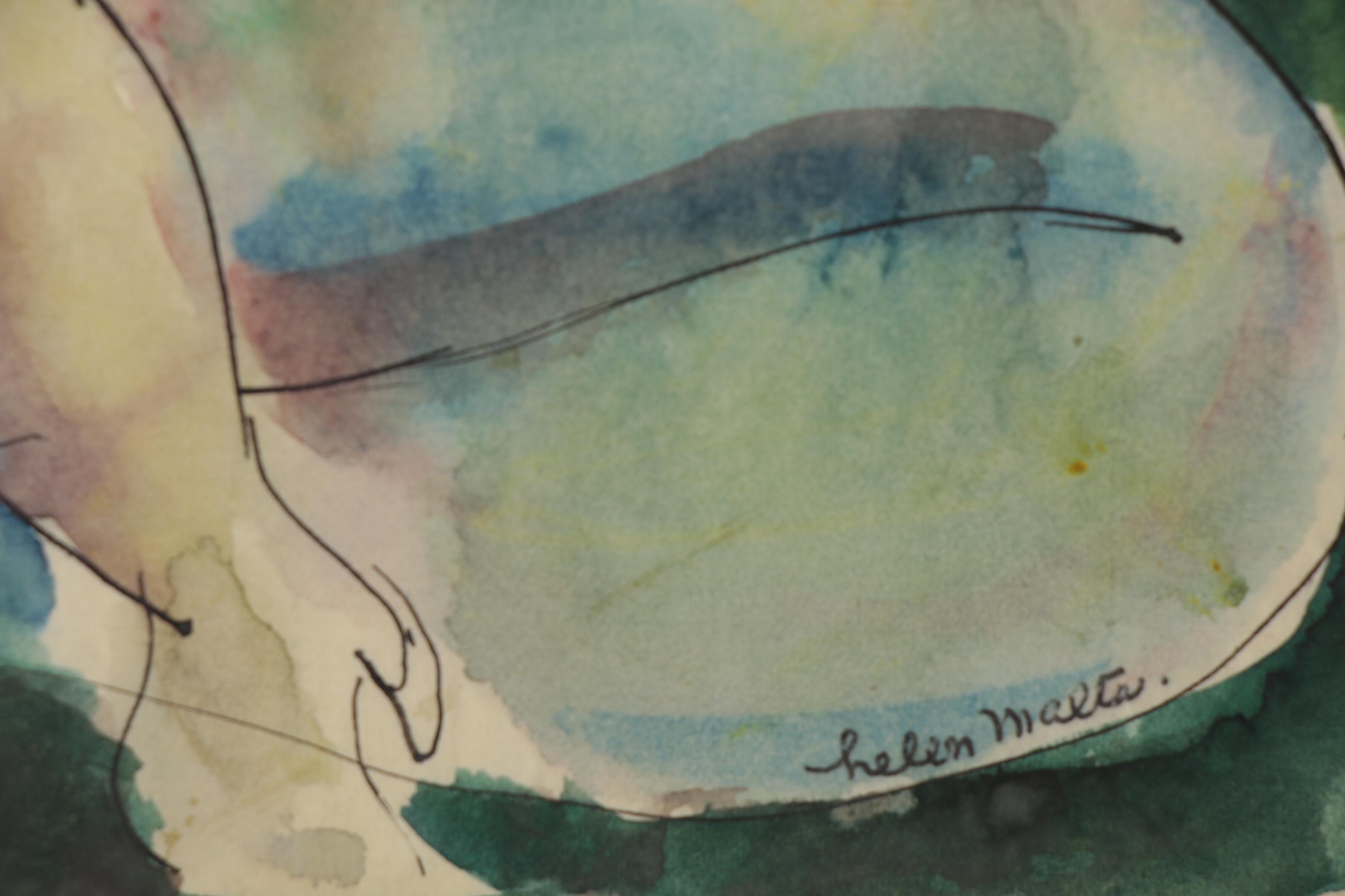 Helen Malta Modernist Watercolor Painting of Female Nude, 20th Century