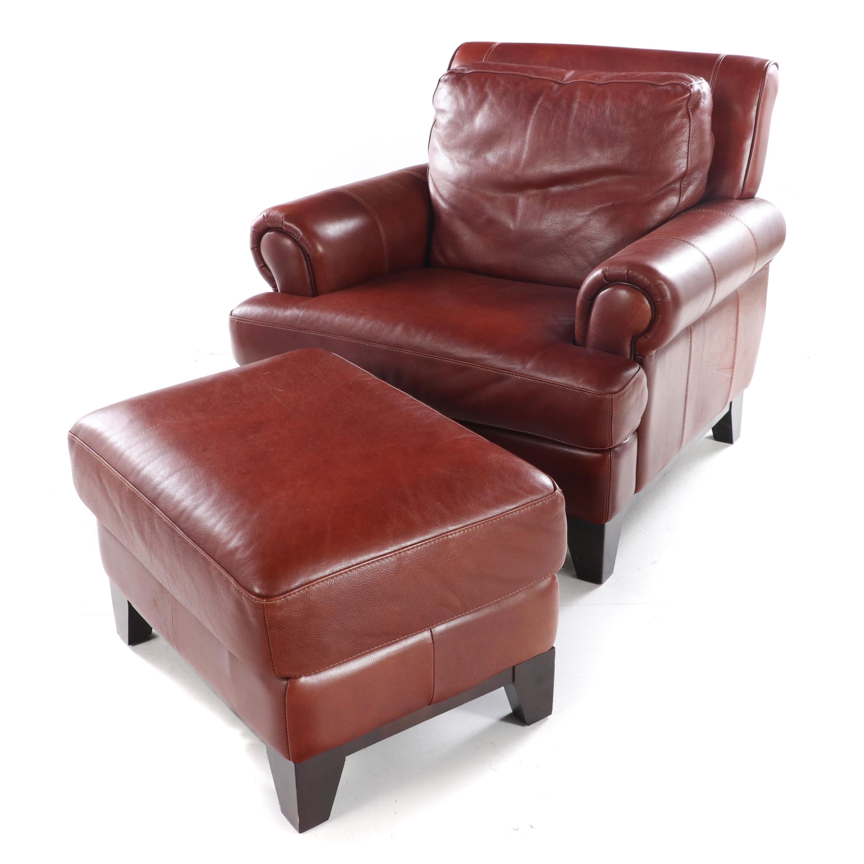 Divani Chateau d'Ax Italian Leather Arm Chair with Ottoman