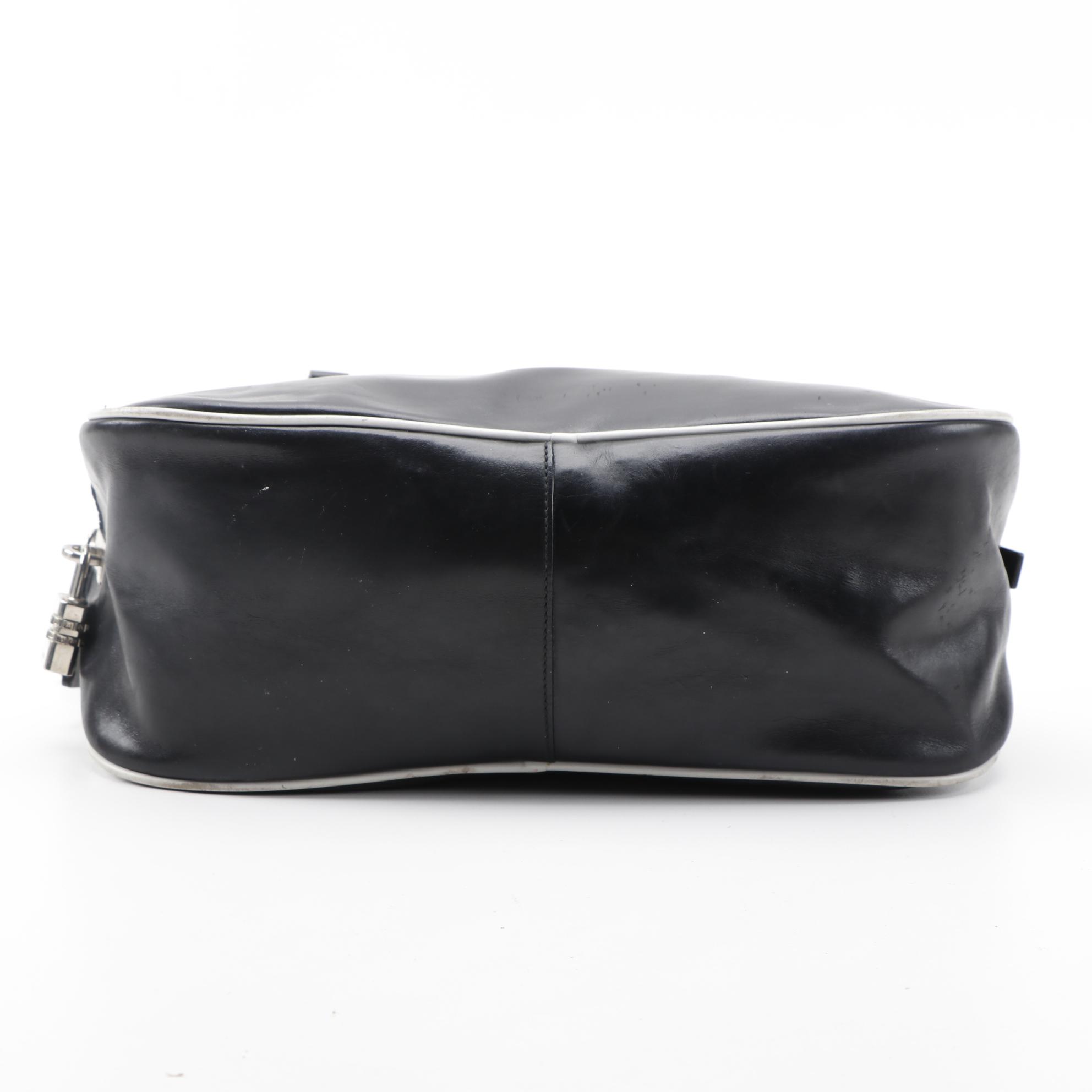 Prada Black and White Leather Bowler Shoulder Bag