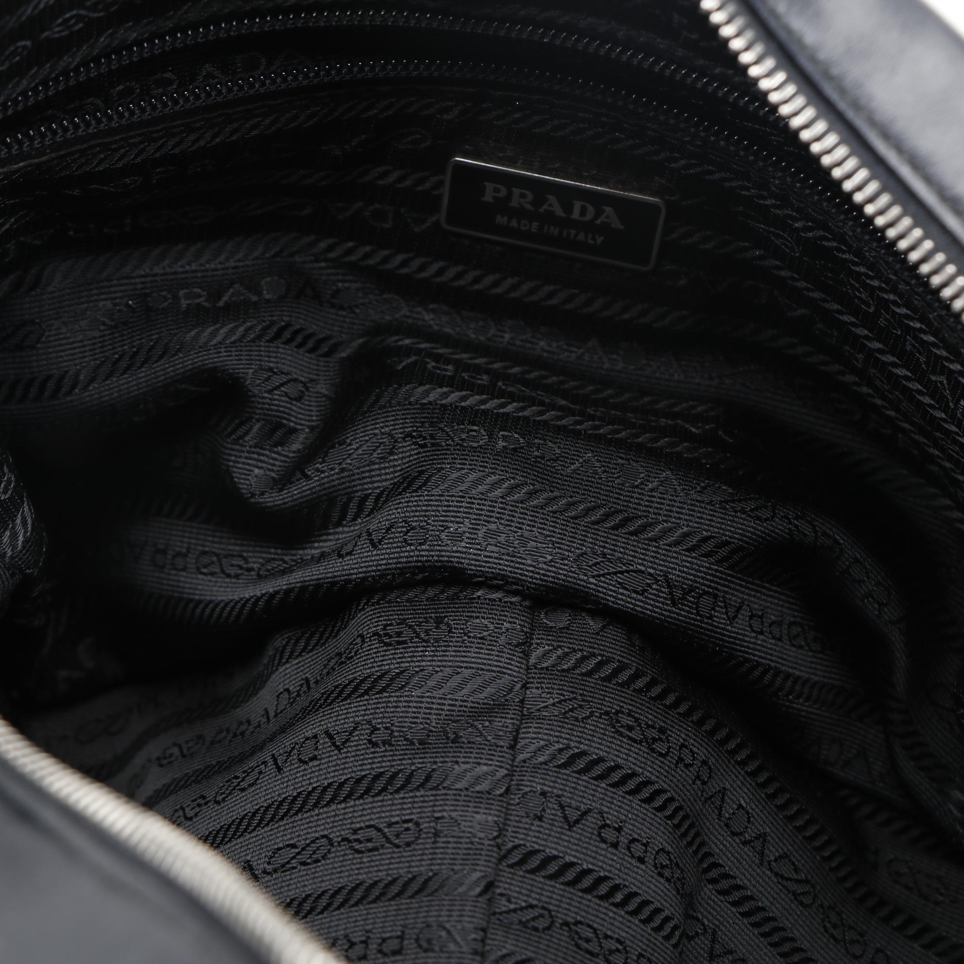 Prada Black and White Leather Bowler Shoulder Bag