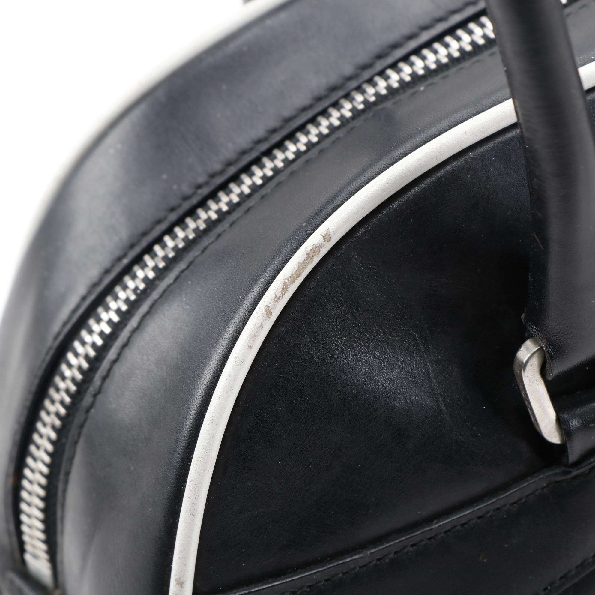 Prada Black and White Leather Bowler Shoulder Bag