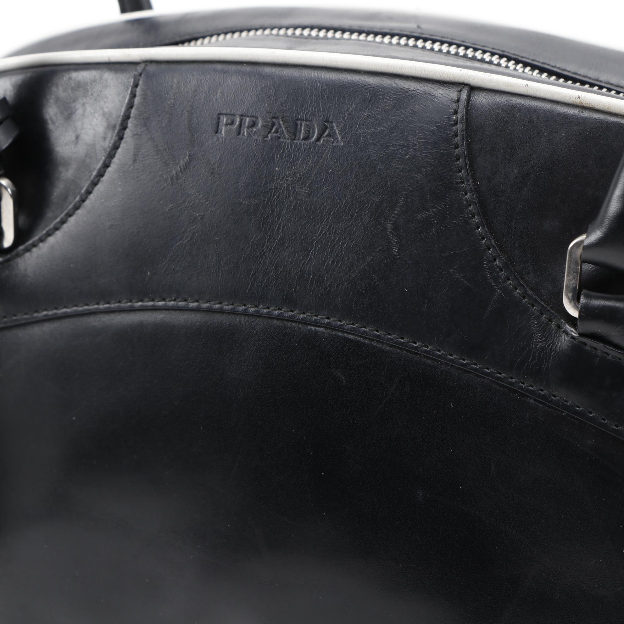 Prada Black and White Leather Bowler Shoulder Bag