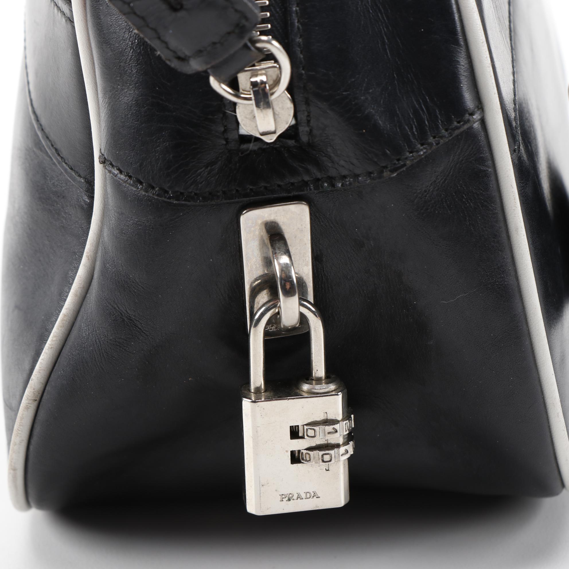 Prada Black and White Leather Bowler Shoulder Bag