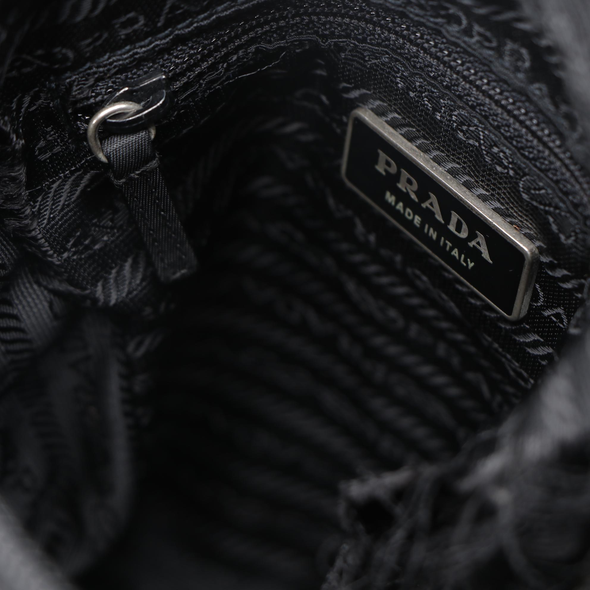 Prada Black Tessuto Front Pocket Camera Crossbody with Leather Trim