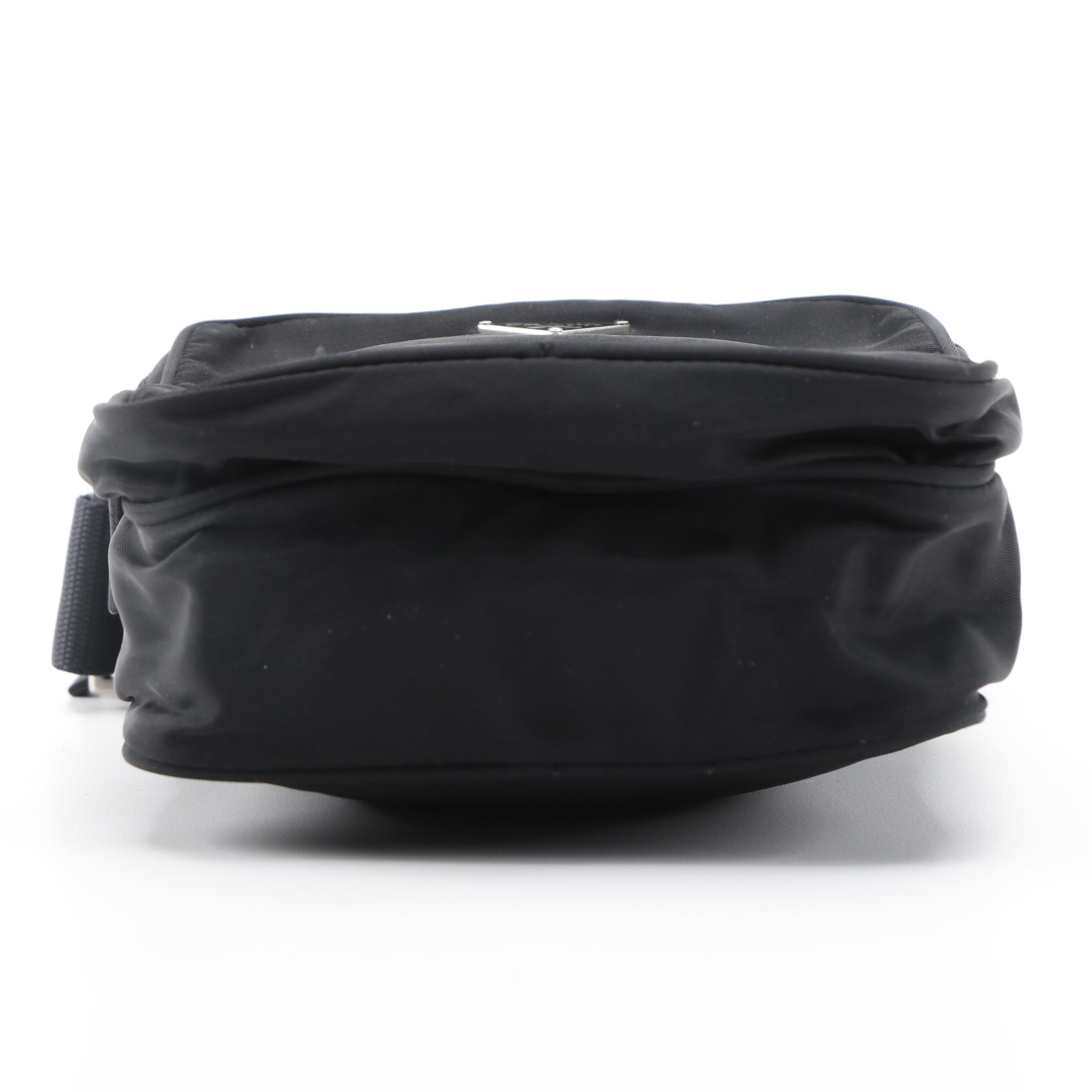 Prada Black Tessuto Front Pocket Camera Crossbody with Leather Trim