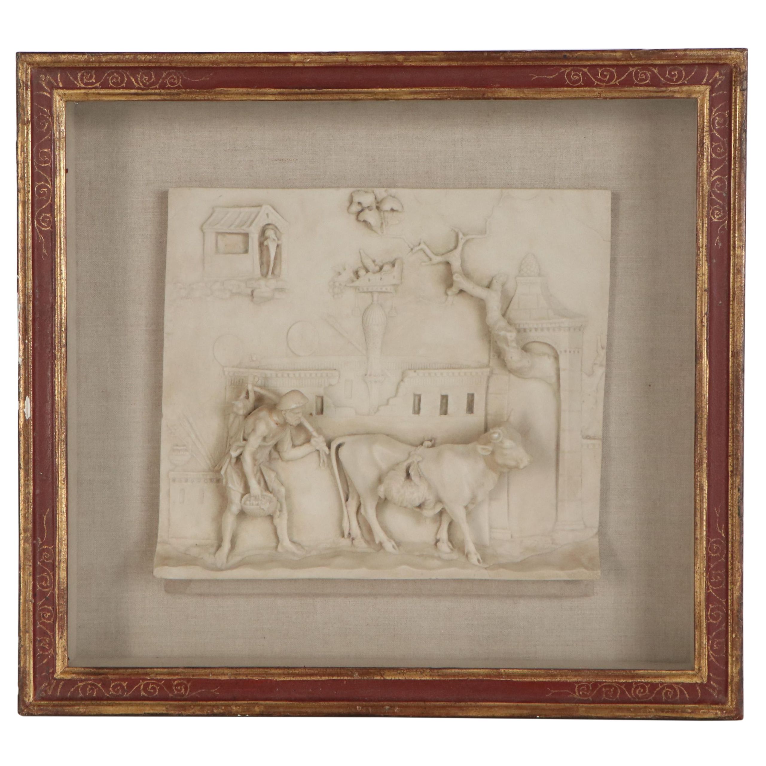 Bonded Stone Relief Reproduction of Roman Farmer with Cow