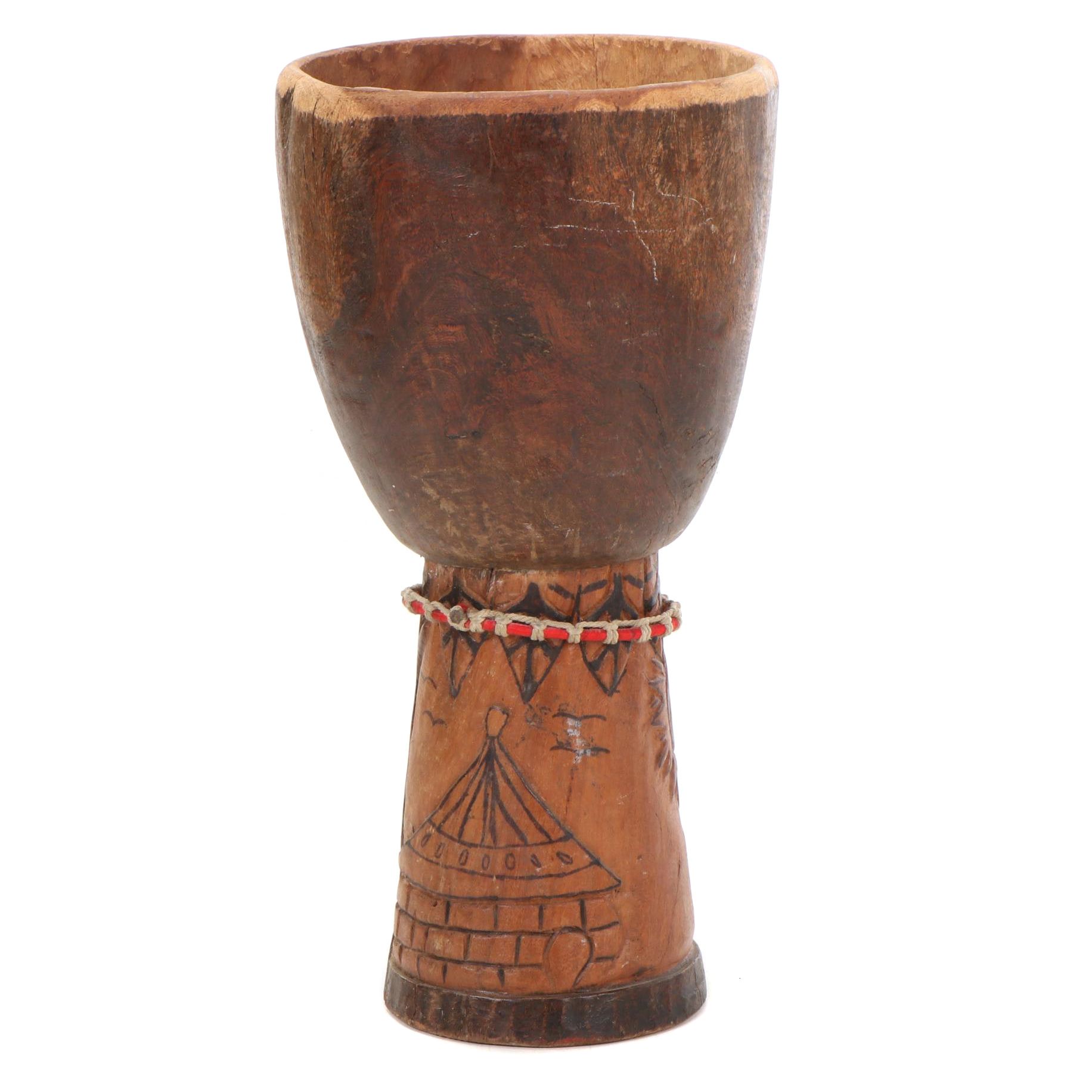 African Carved Wood Drum
