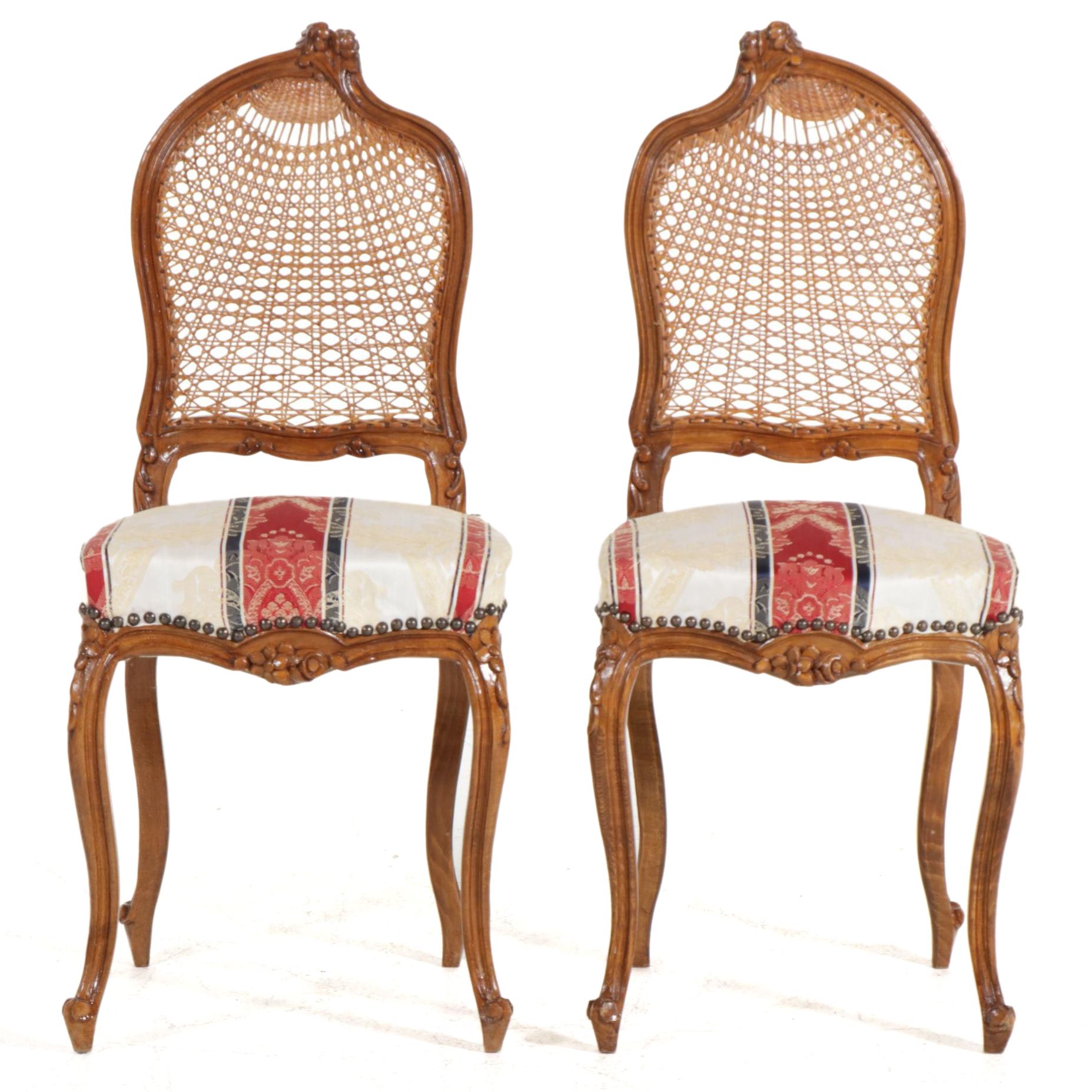 Rococo Style Cane Back Side Chairs, Late 19th to Early 20th Century