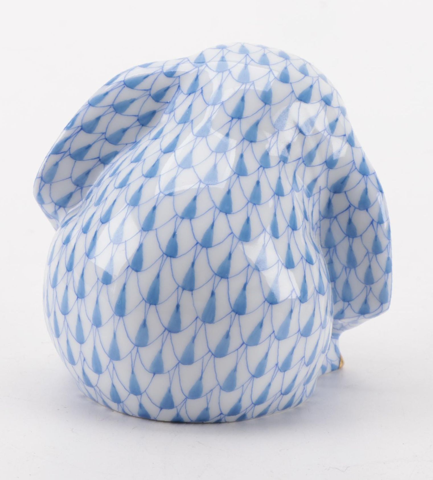 Herend Blue Fishnet with Gold "Sitting Baby Elephant" Porcelain Figurine, 2004