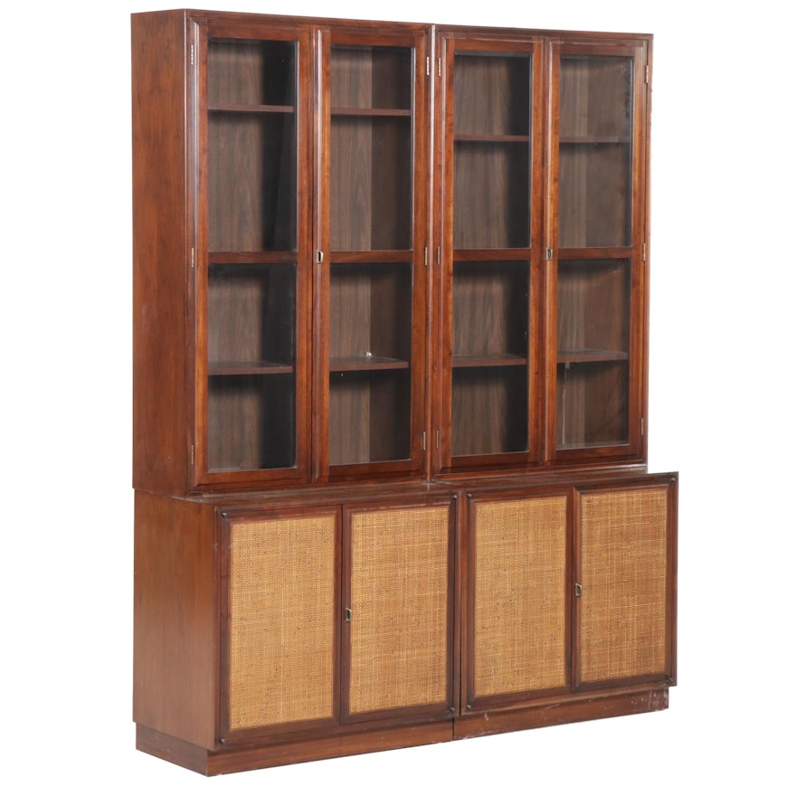 Pair of Mid Century Modern Walnut and Glass Front Display Cabinets, Mid-20th C