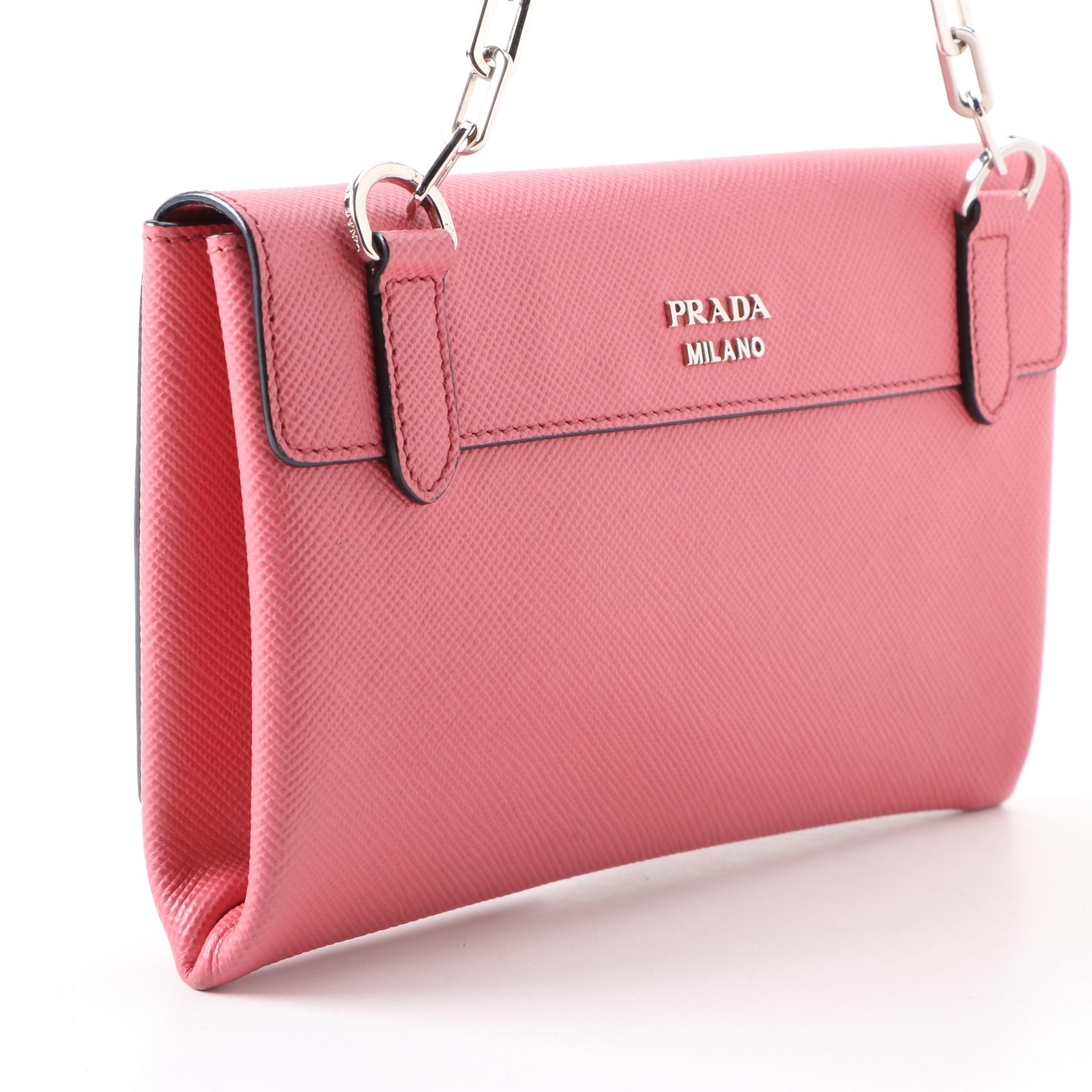 Prada Double Turn Lock Pink Saffiano Leather Chain Strap Purse