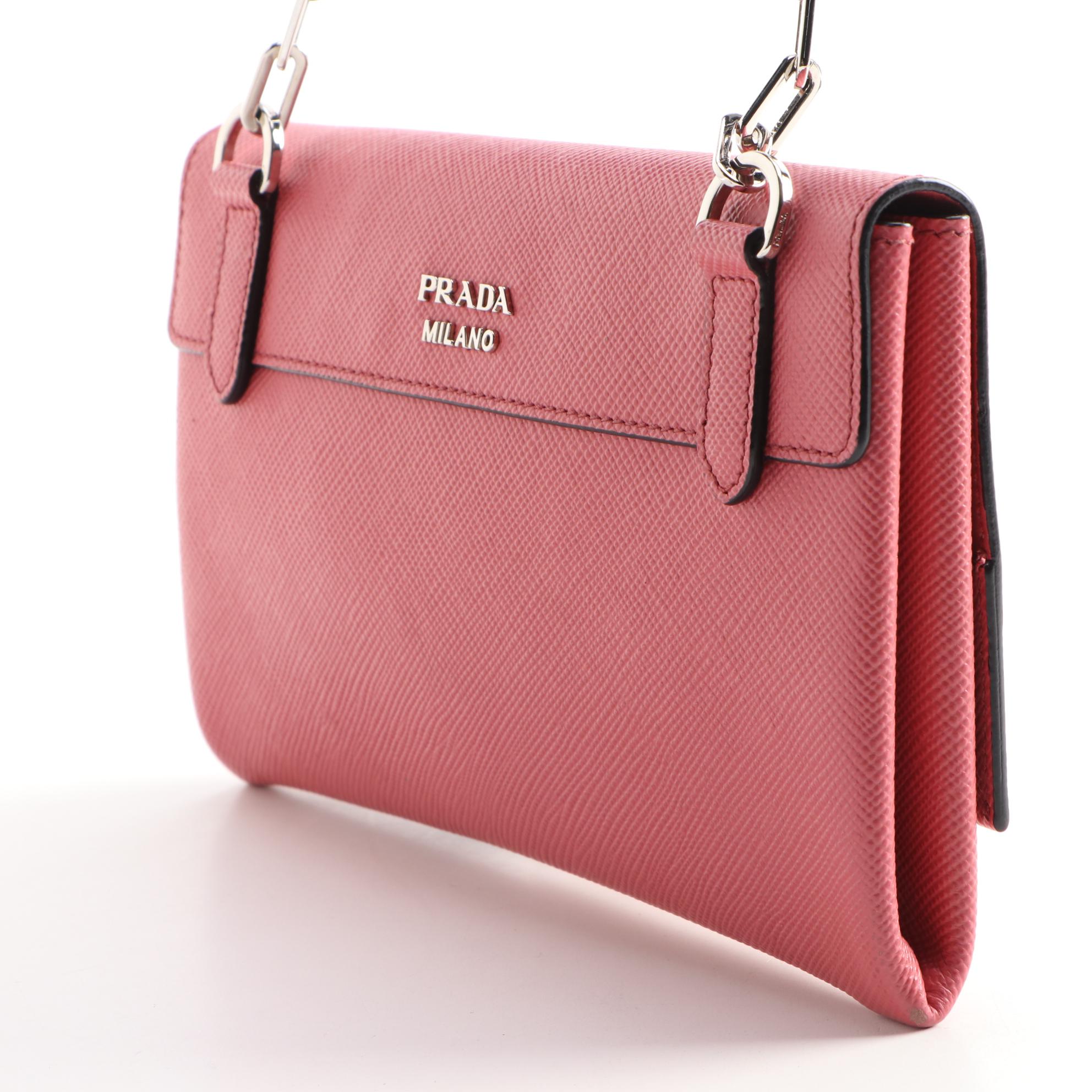 Prada Double Turn Lock Pink Saffiano Leather Chain Strap Purse