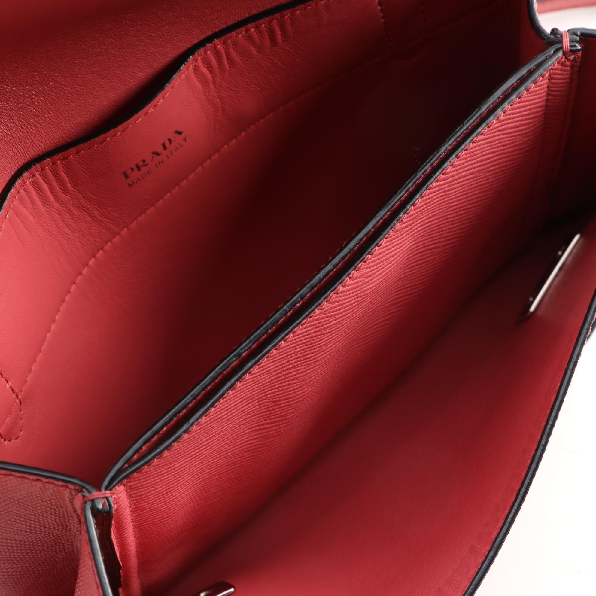 Prada Double Turn Lock Pink Saffiano Leather Chain Strap Purse