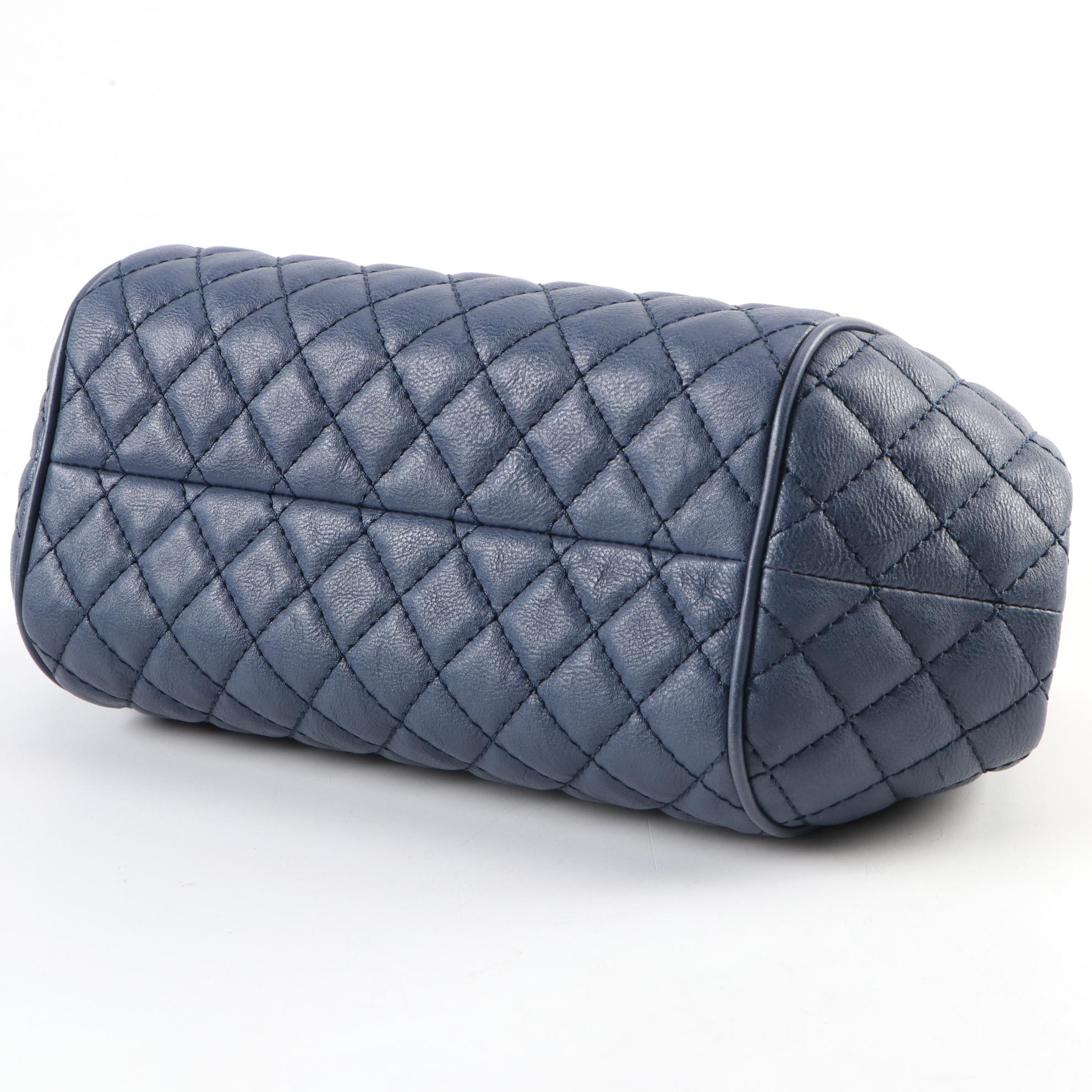 Chanel Roman Colosseum Lock Frame Quilted Blue Leather Two-Way Handbag