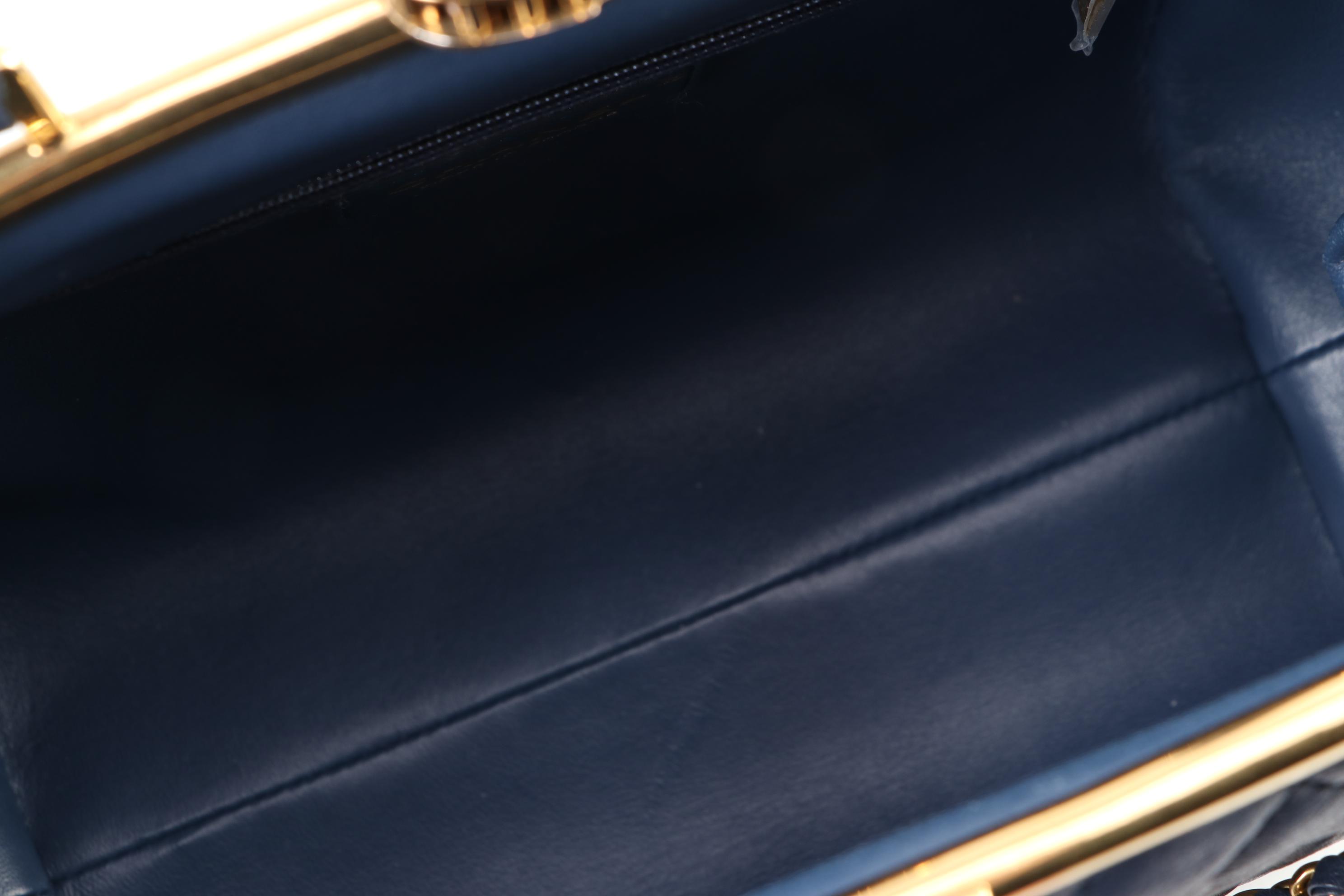 Chanel Roman Colosseum Lock Frame Quilted Blue Leather Two-Way Handbag