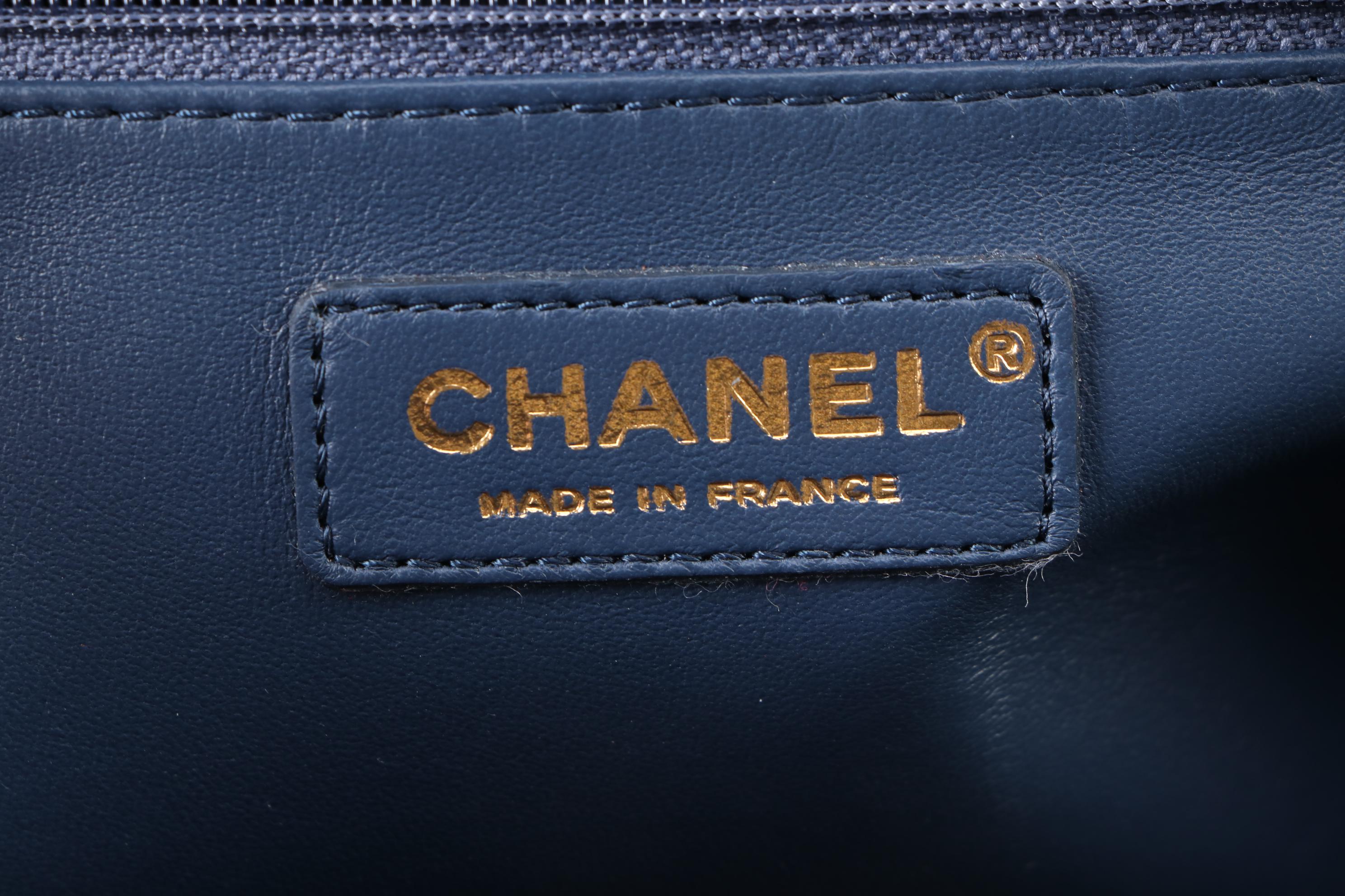 Chanel Roman Colosseum Lock Frame Quilted Blue Leather Two-Way Handbag