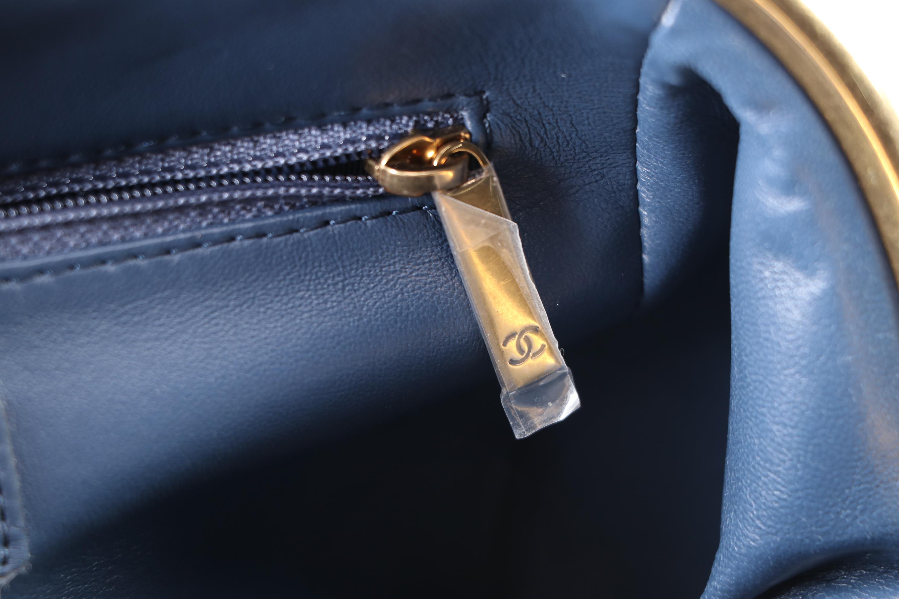 Chanel Roman Colosseum Lock Frame Quilted Blue Leather Two-Way Handbag