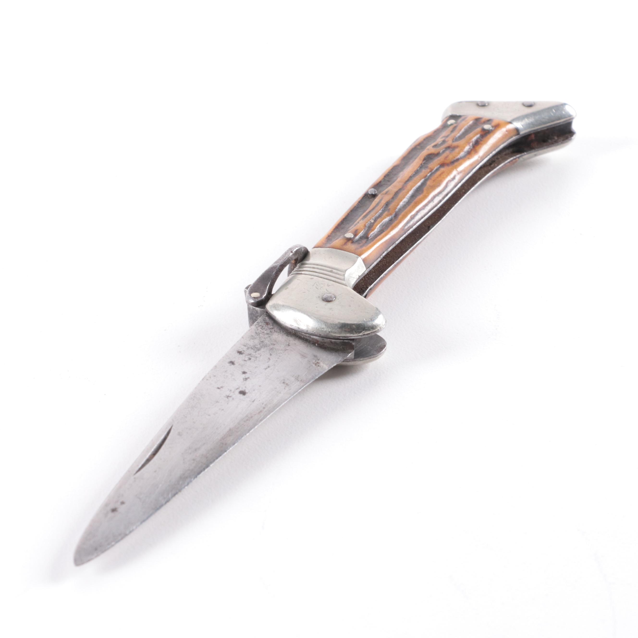 Stag Horn Grip Pocket Knives Including Hoffritz of Germany, Mid 20th Century
