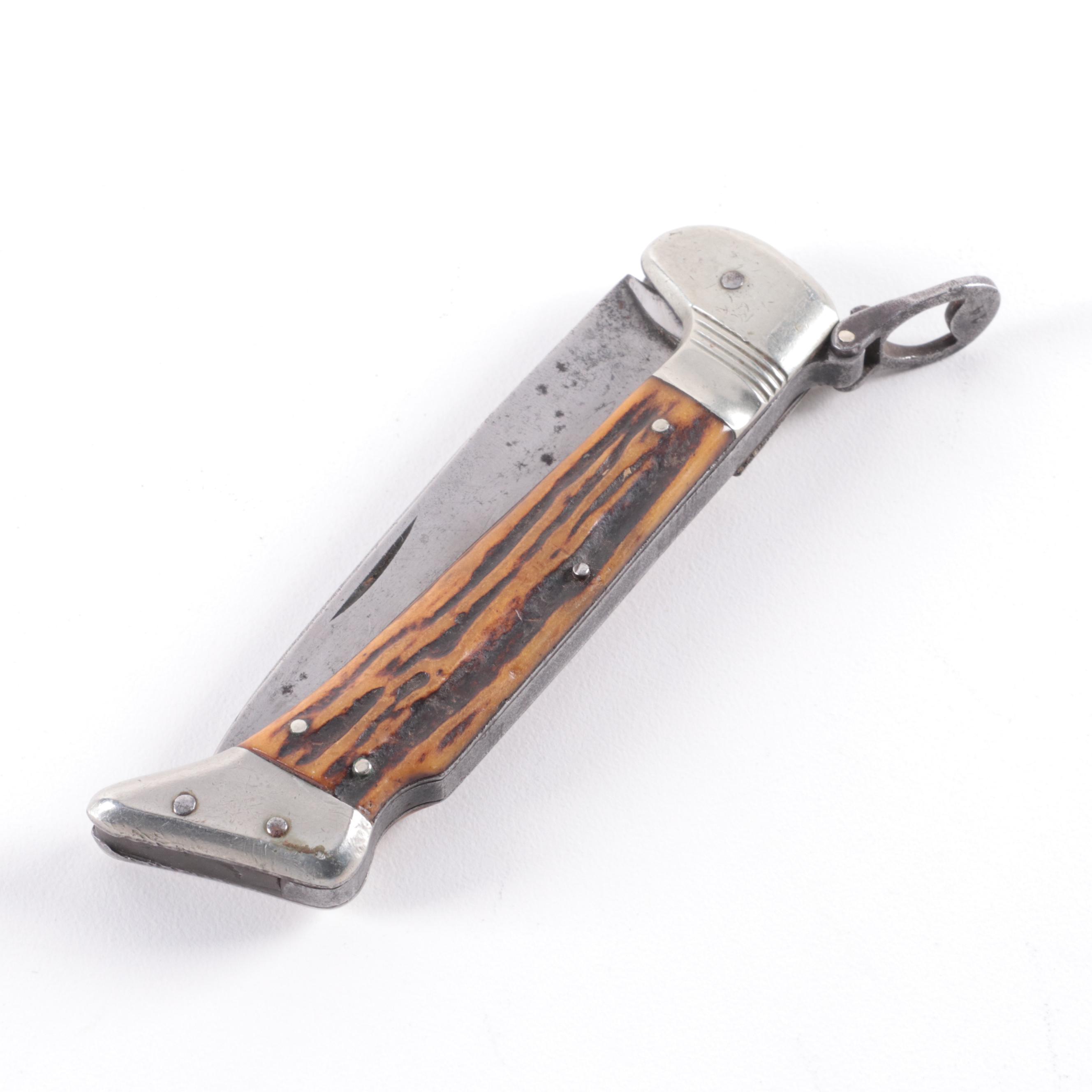 Stag Horn Grip Pocket Knives Including Hoffritz of Germany, Mid 20th Century