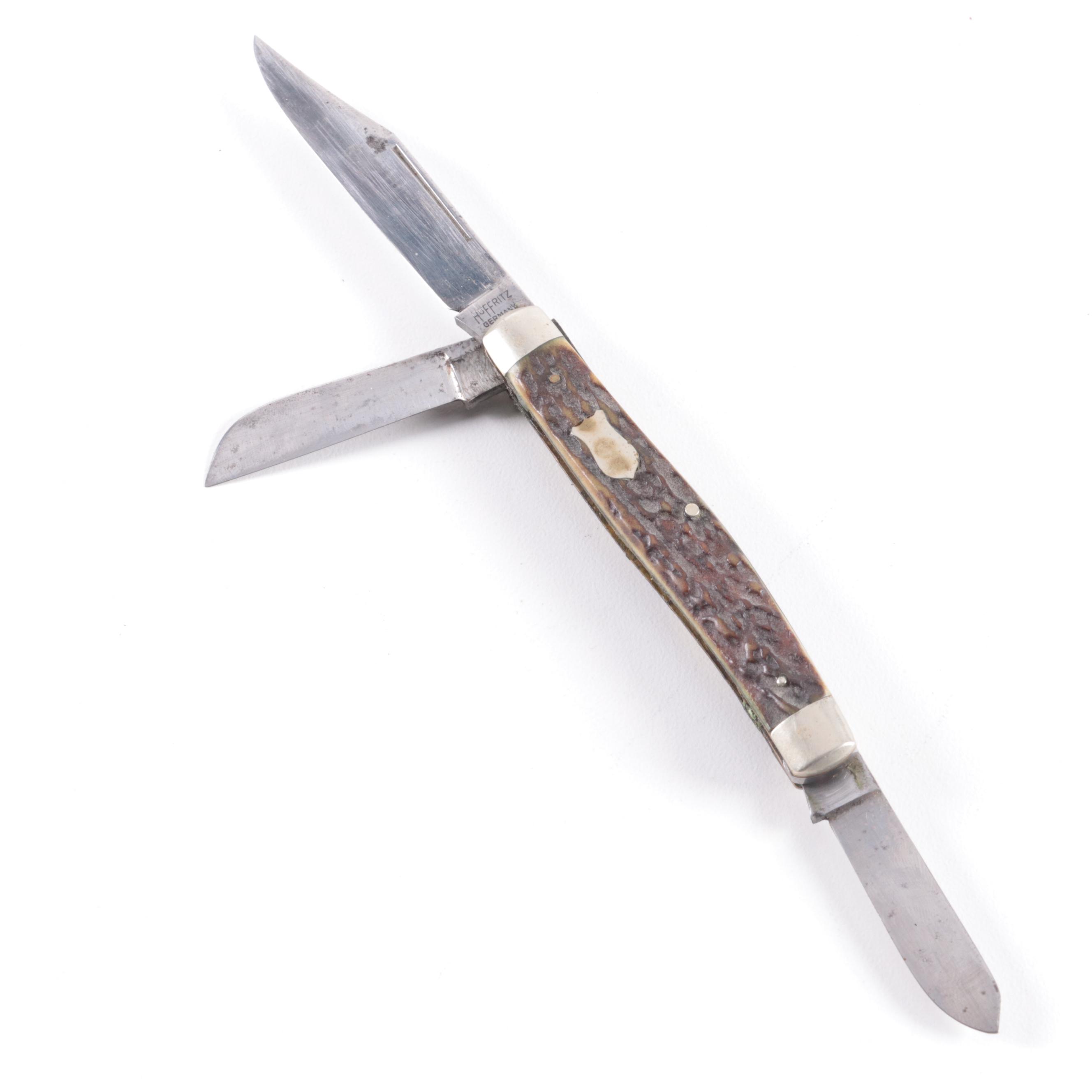 Stag Horn Grip Pocket Knives Including Hoffritz of Germany, Mid 20th Century