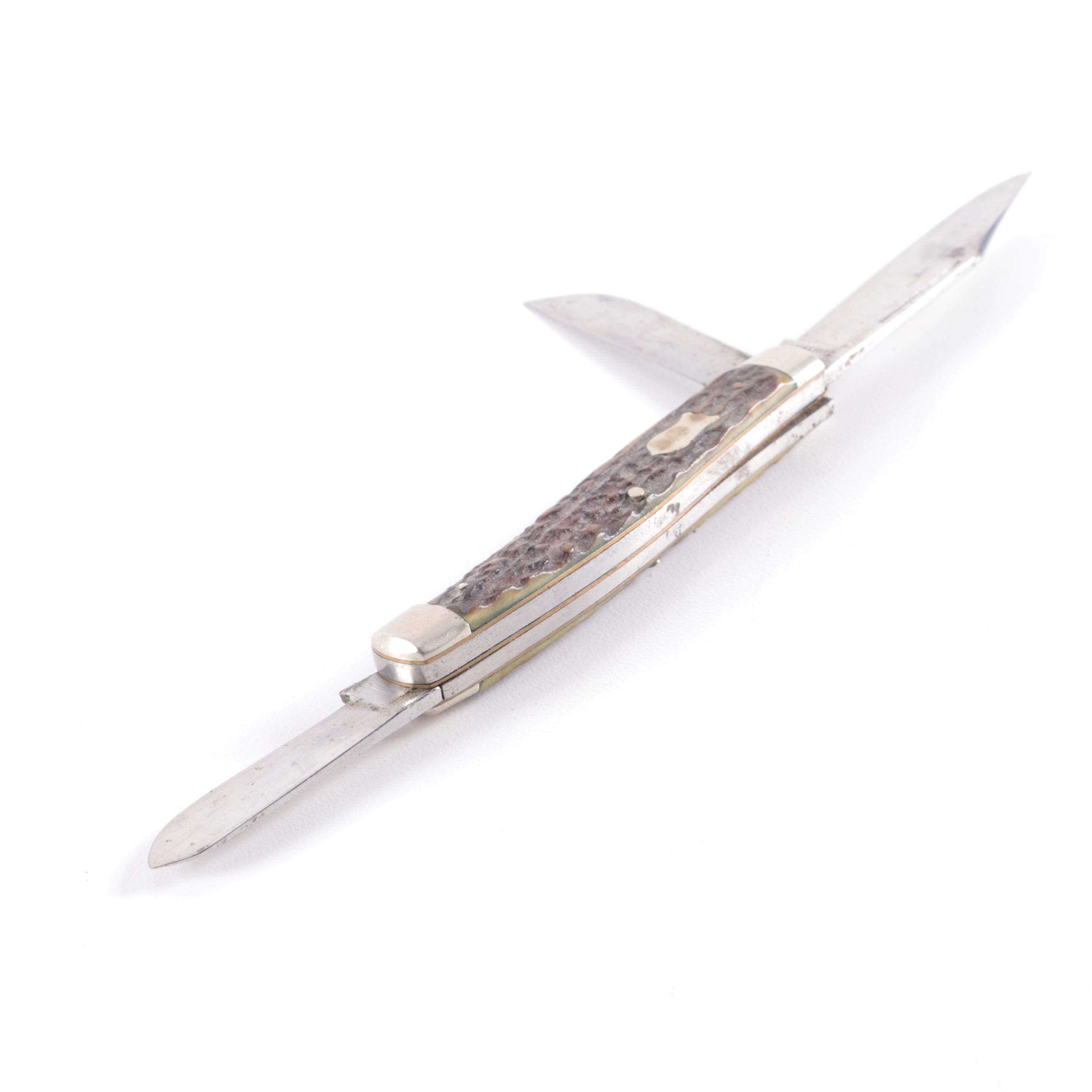 Stag Horn Grip Pocket Knives Including Hoffritz of Germany, Mid 20th Century