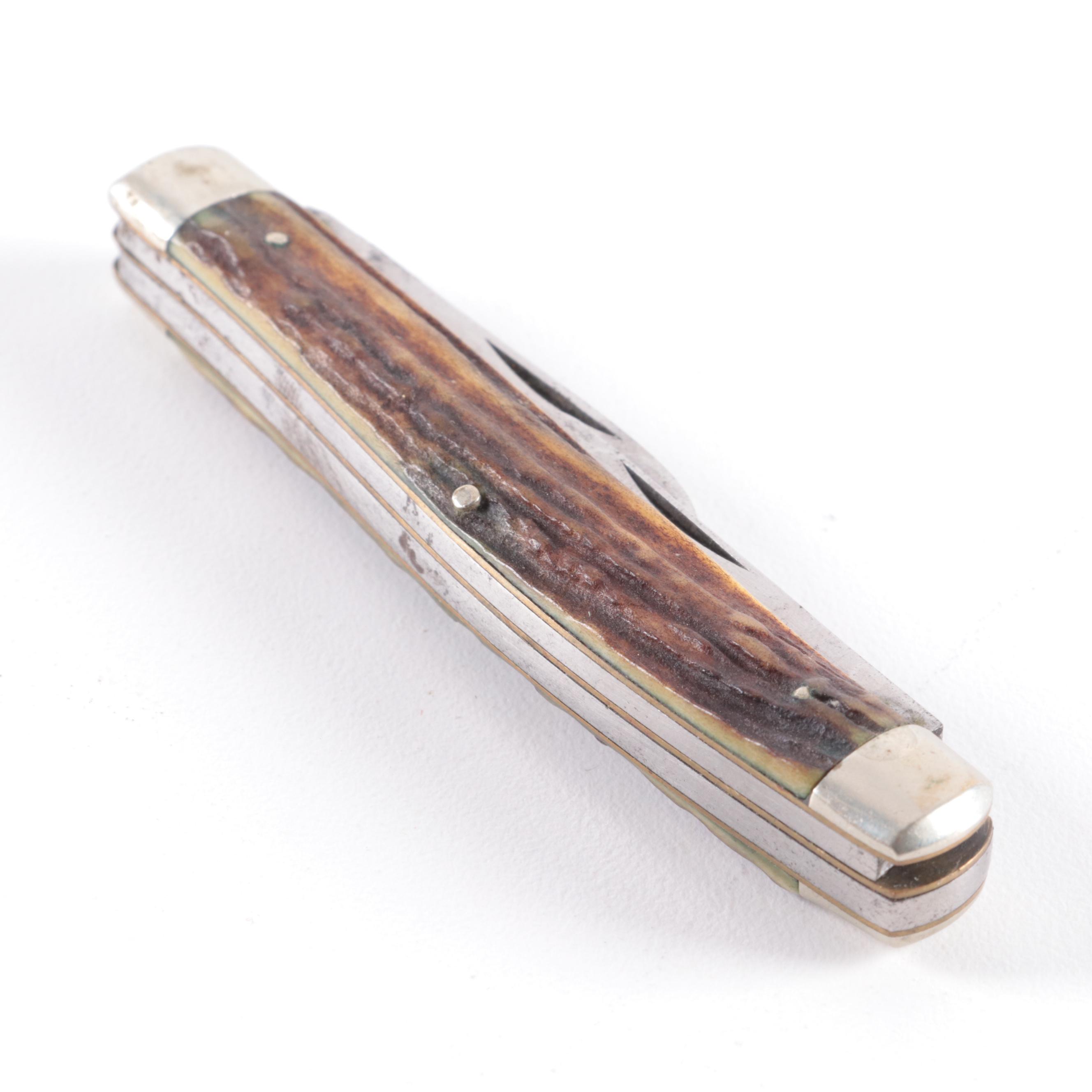 Stag Horn Grip Pocket Knives Including Hoffritz of Germany, Mid 20th Century