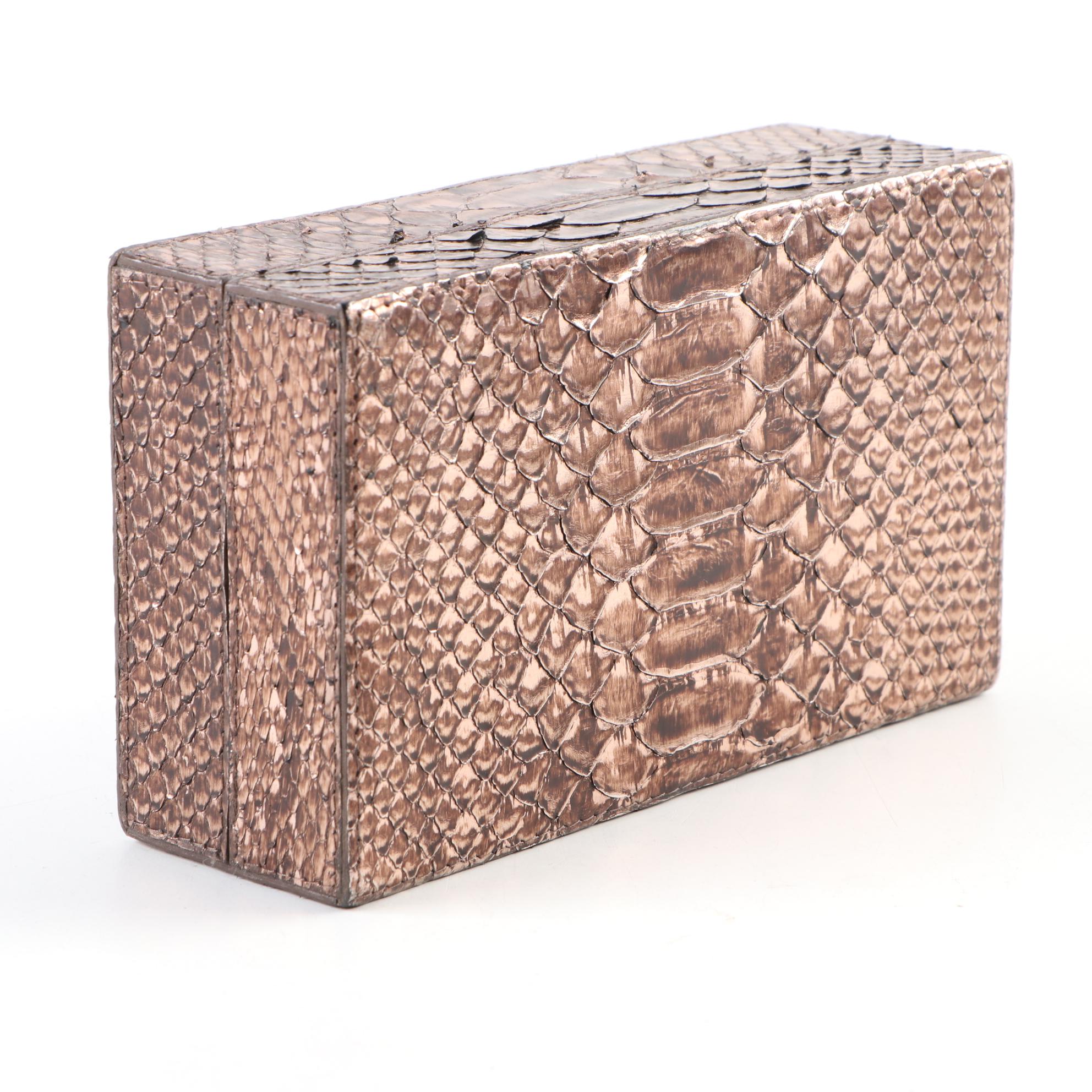 Nancy Gonzalez Bronze Metallic Python Skin Box Clutch