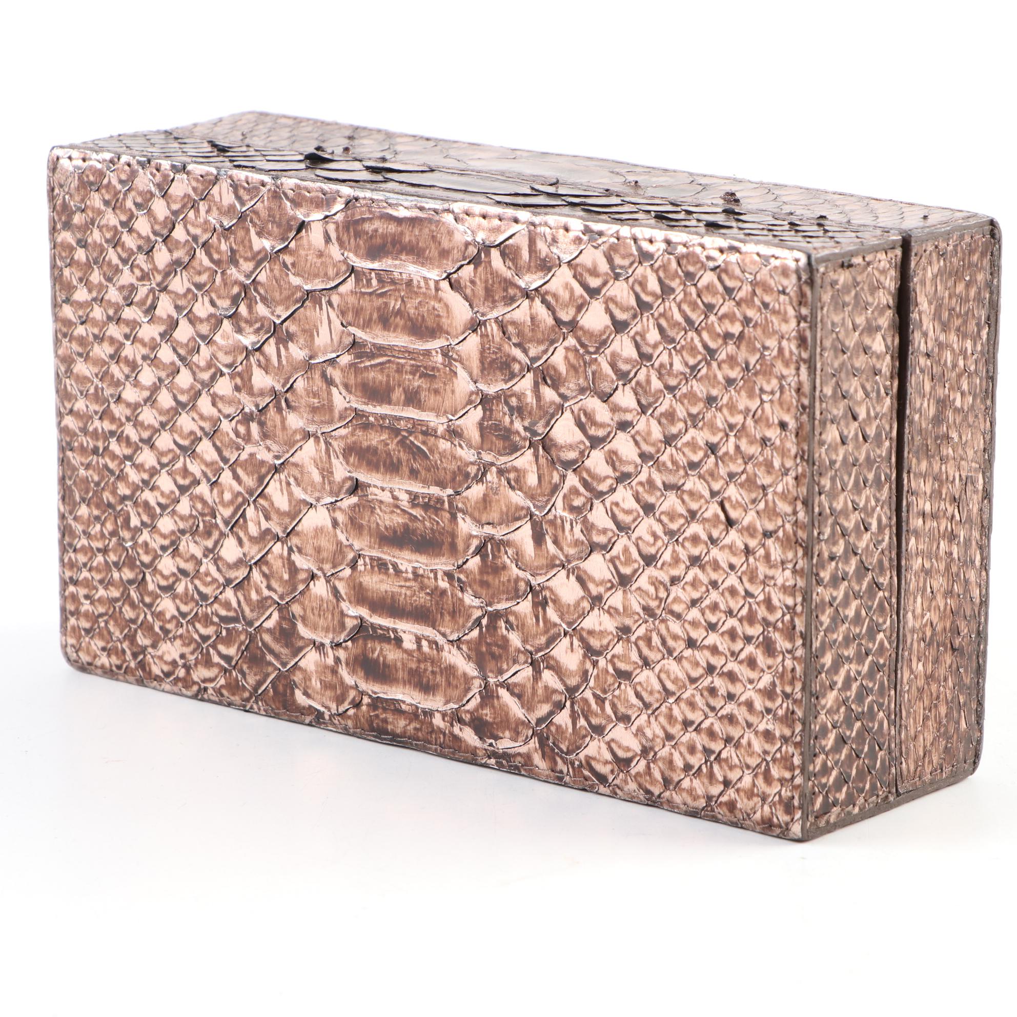 Nancy Gonzalez Bronze Metallic Python Skin Box Clutch