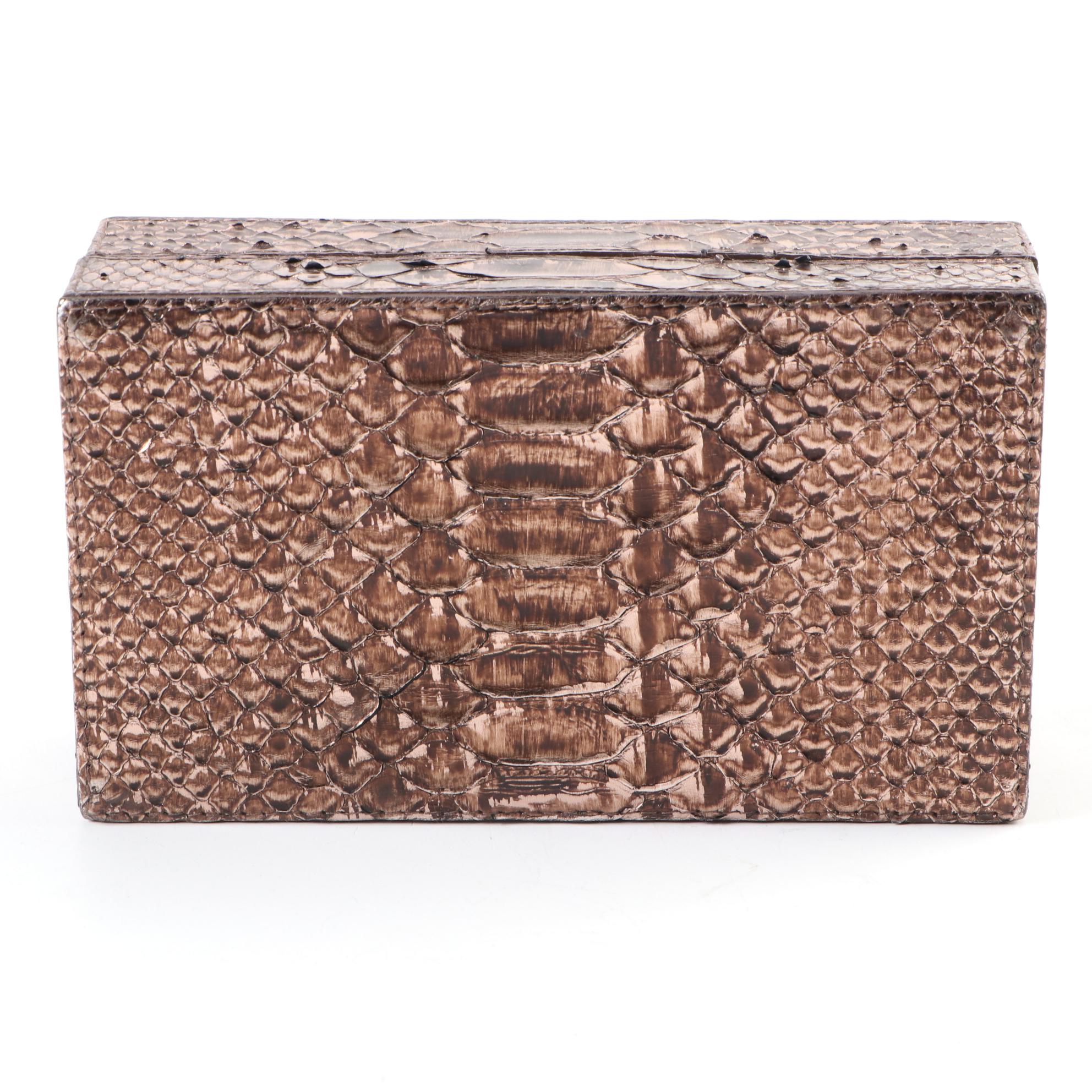 Nancy Gonzalez Bronze Metallic Python Skin Box Clutch