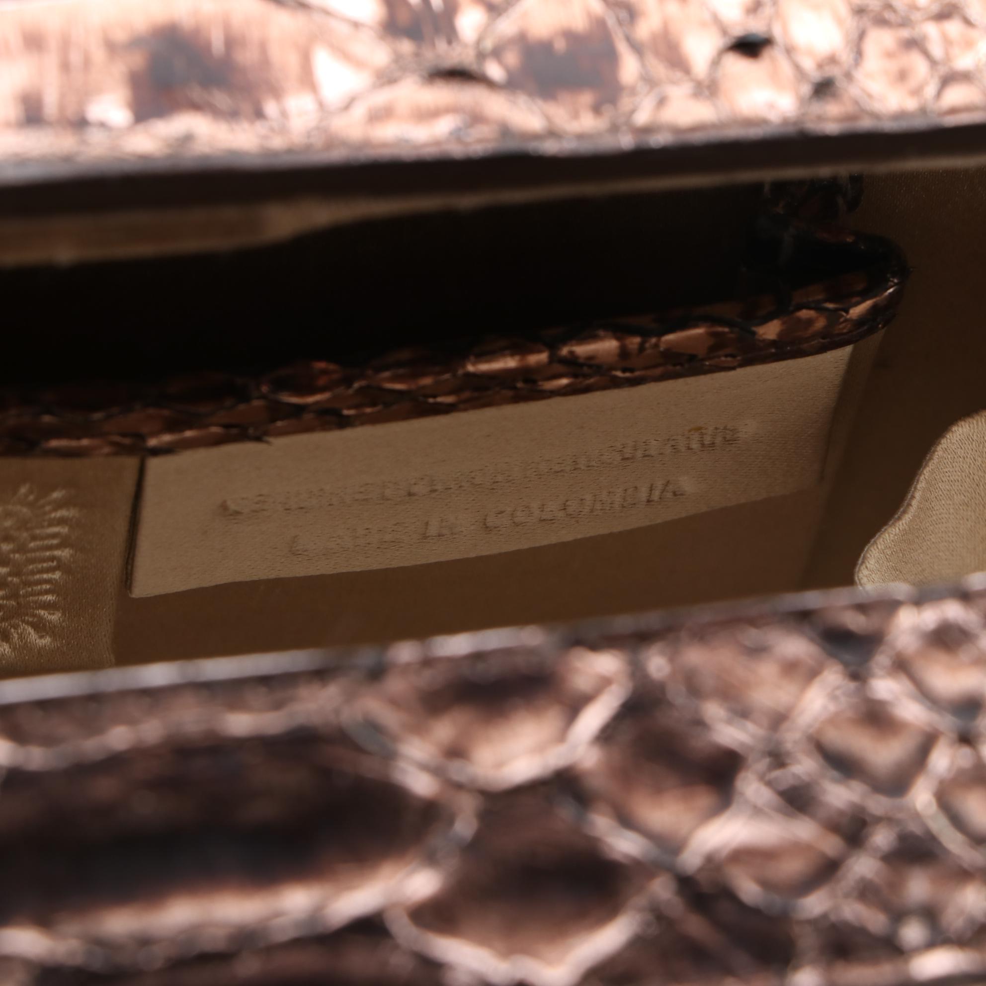 Nancy Gonzalez Bronze Metallic Python Skin Box Clutch