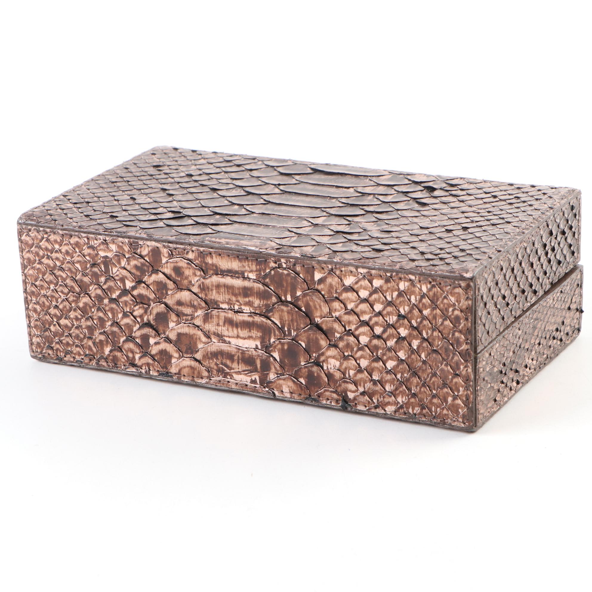 Nancy Gonzalez Bronze Metallic Python Skin Box Clutch