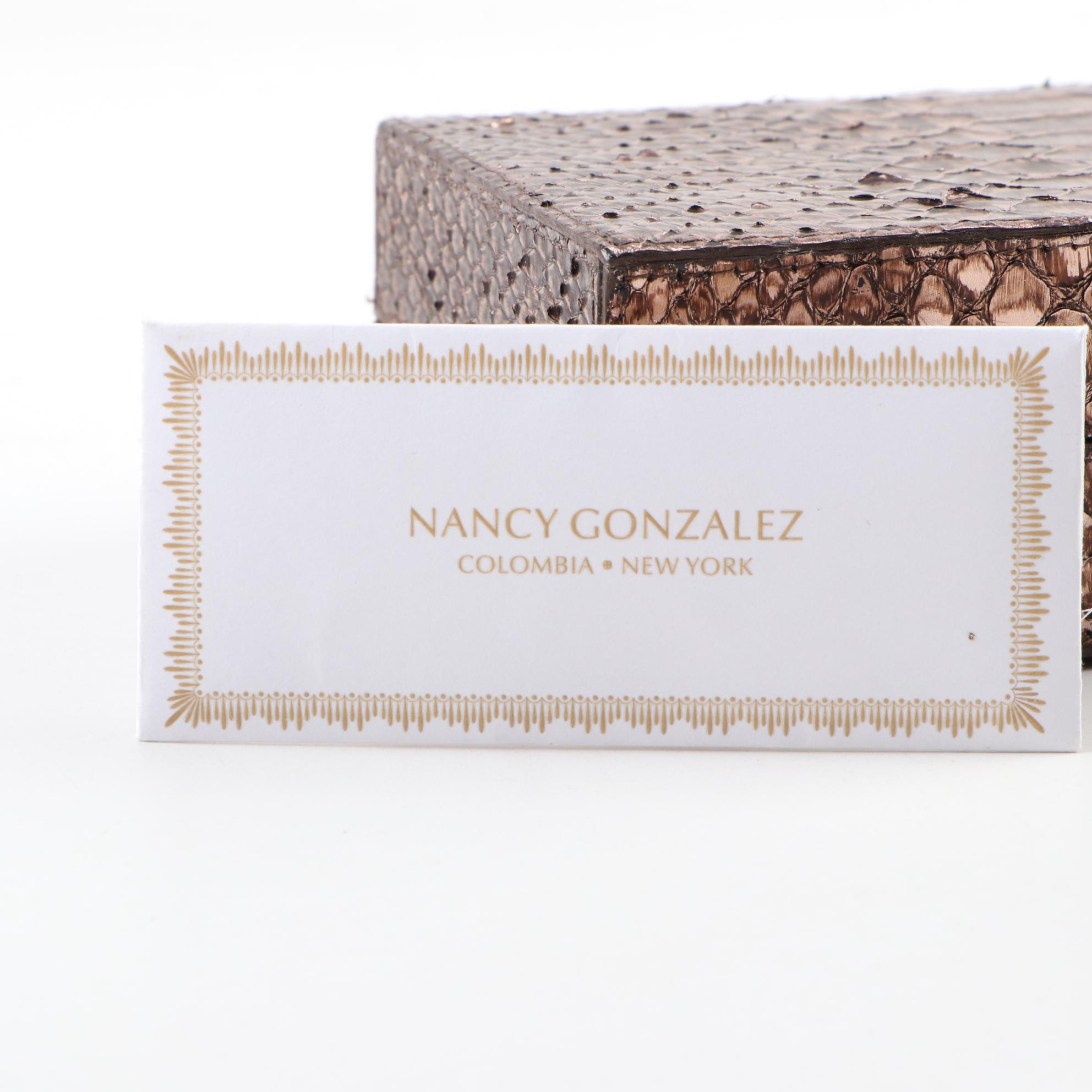 Nancy Gonzalez Bronze Metallic Python Skin Box Clutch