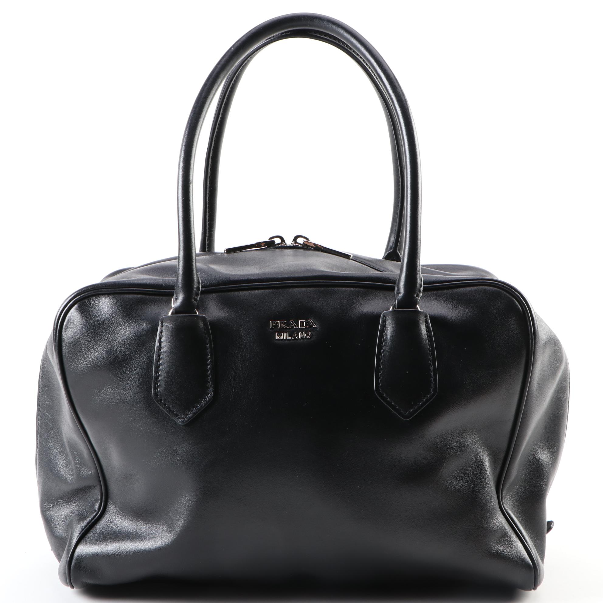 Prada Bauletto Black Soft Calfskin Leather Two-Way Bag