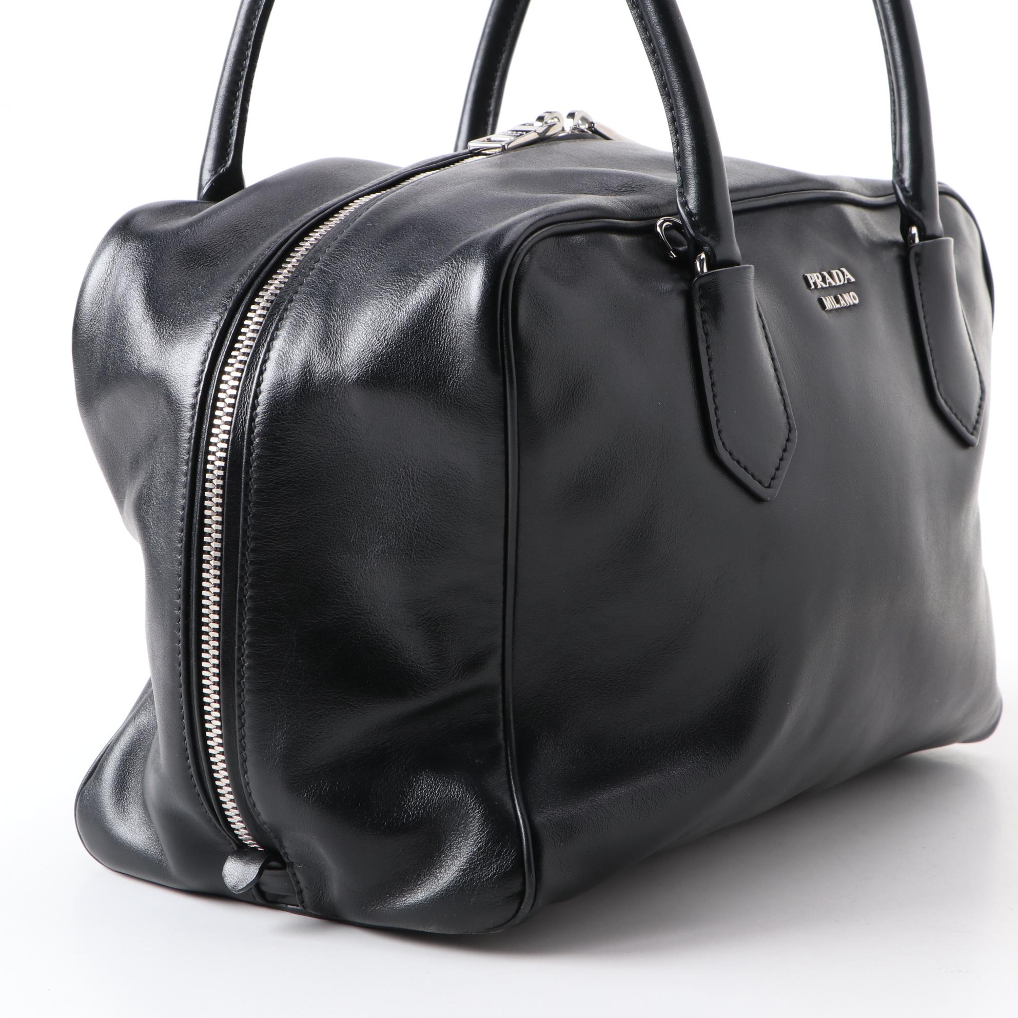 Prada Bauletto Black Soft Calfskin Leather Two-Way Bag