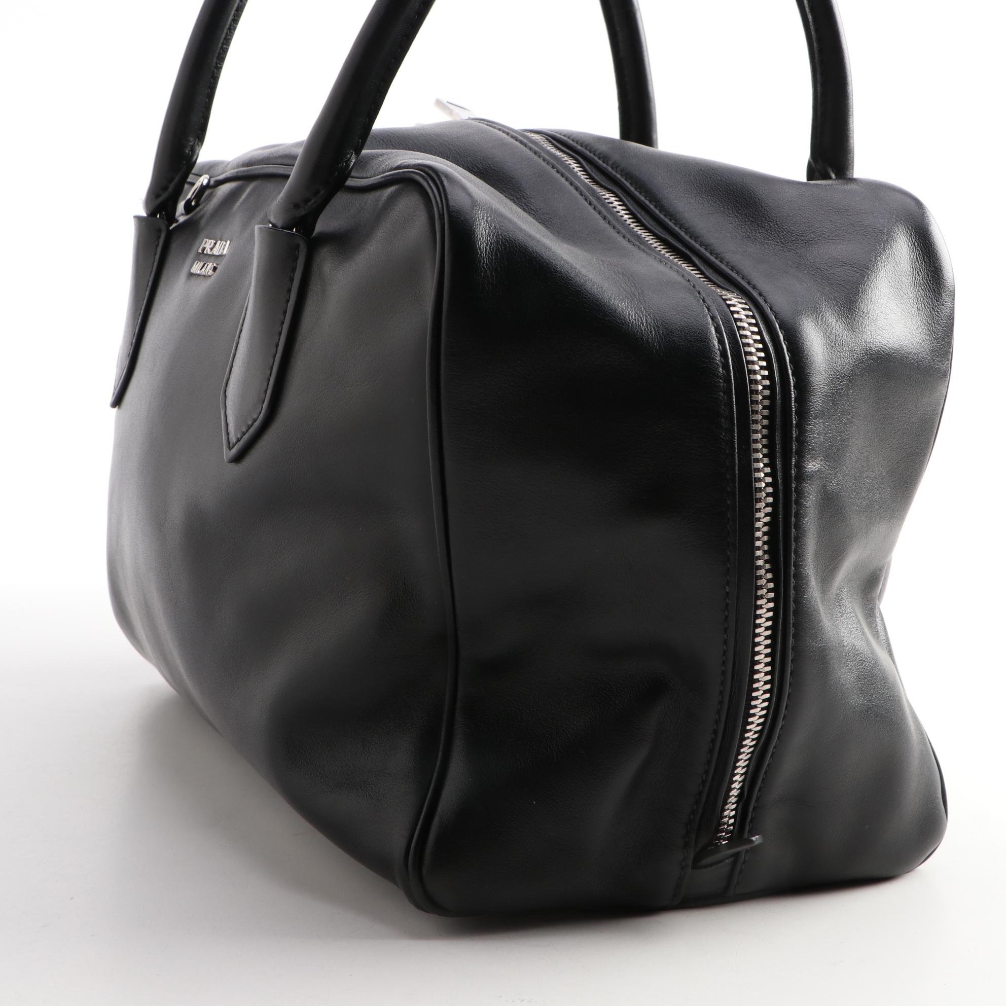 Prada Bauletto Black Soft Calfskin Leather Two-Way Bag
