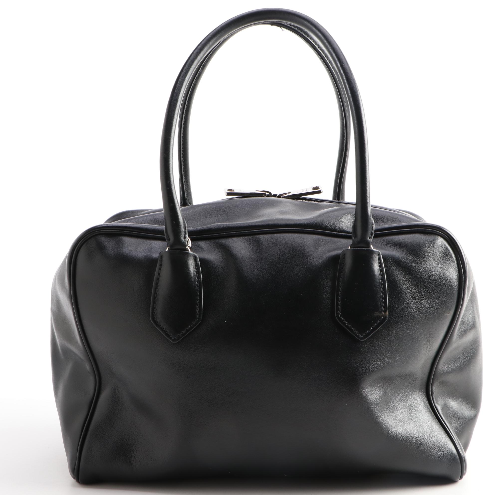 Prada Bauletto Black Soft Calfskin Leather Two-Way Bag
