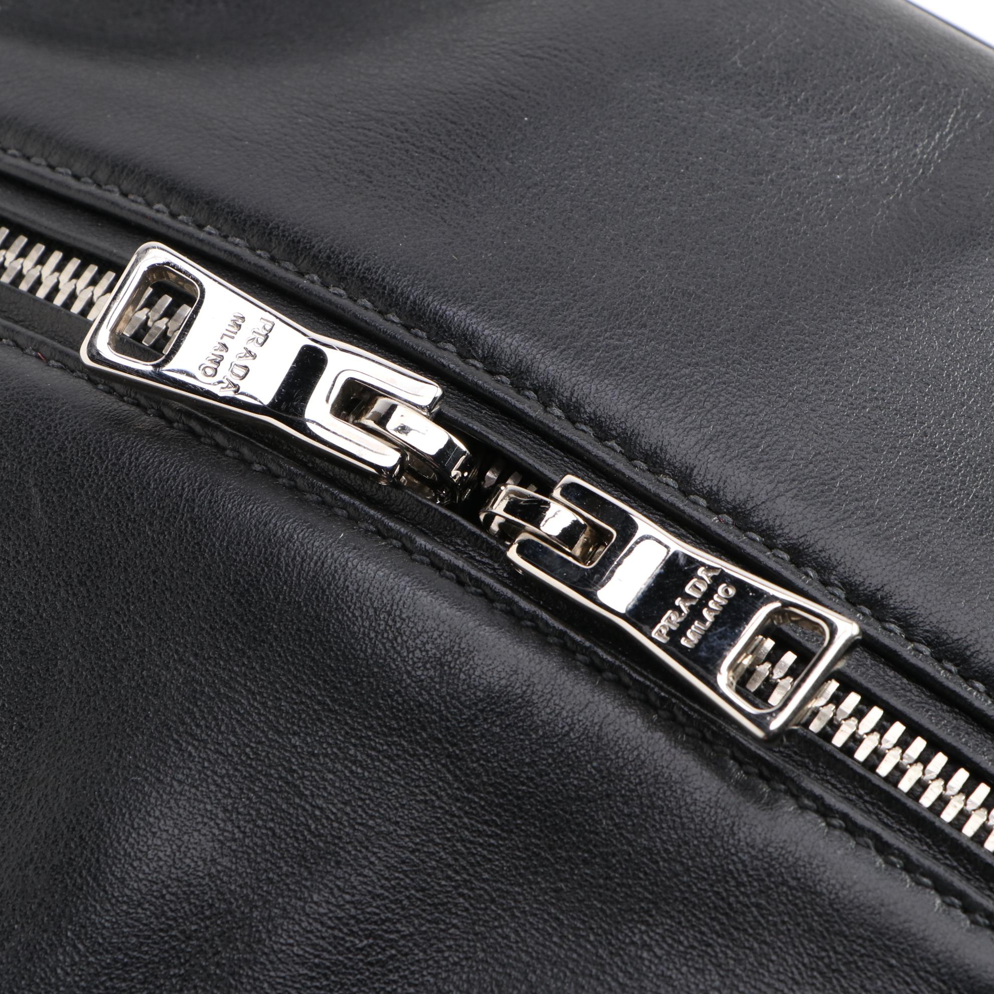 Prada Bauletto Black Soft Calfskin Leather Two-Way Bag