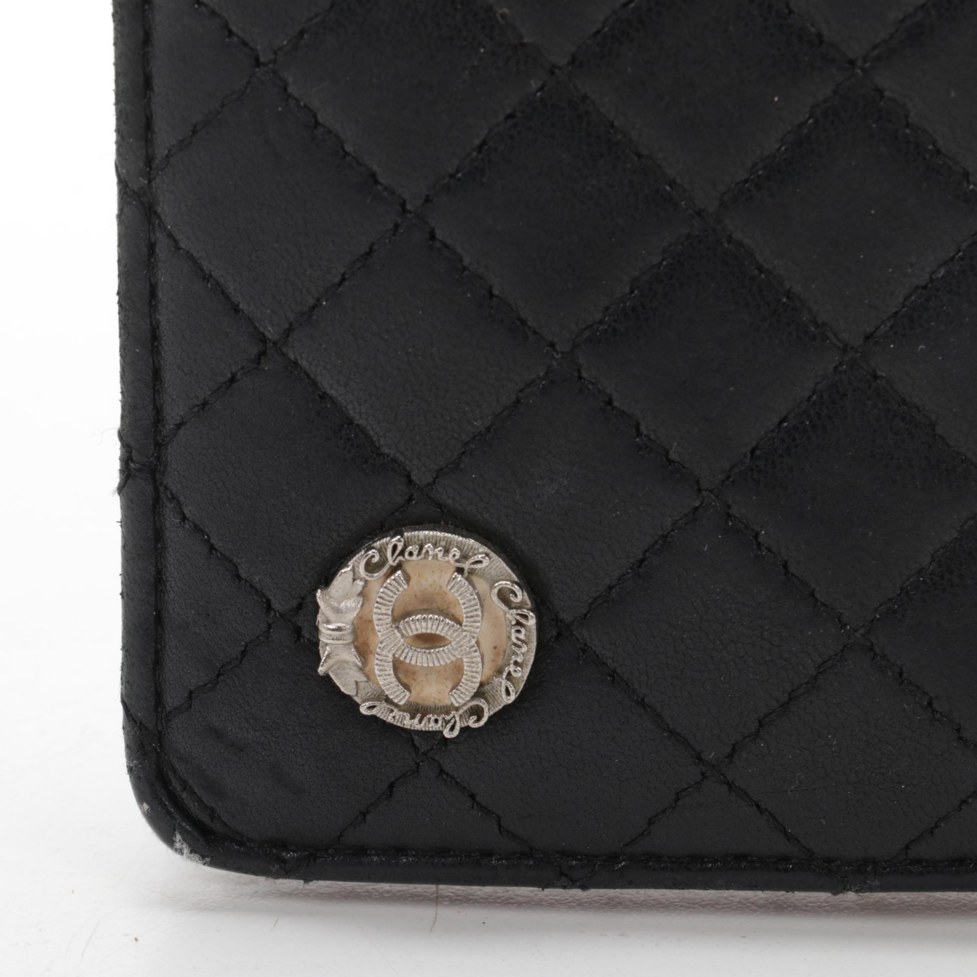 Chanel CC Long Wallet in Quilted Black Lambskin with Pink Lining