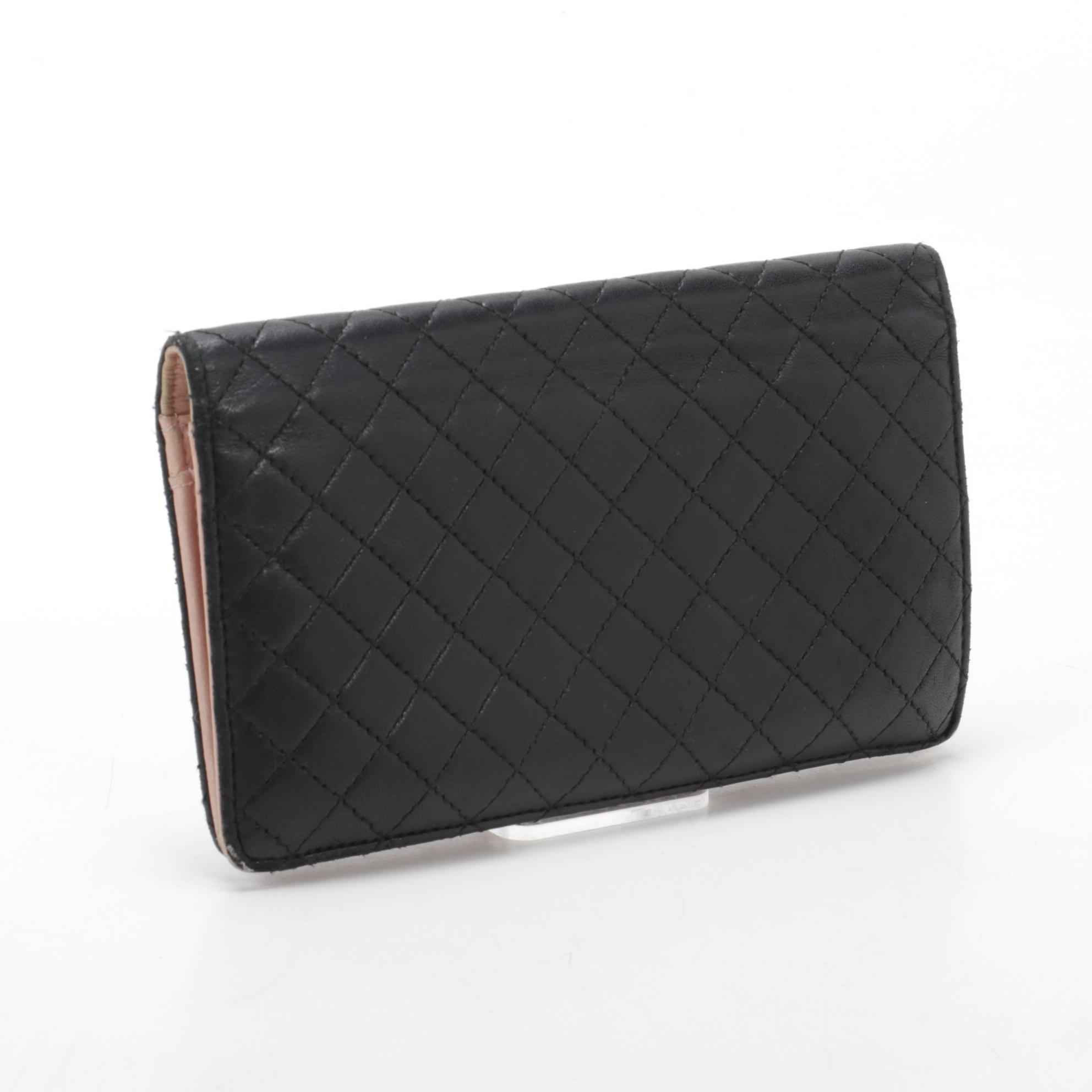 Chanel CC Long Wallet in Quilted Black Lambskin with Pink Lining