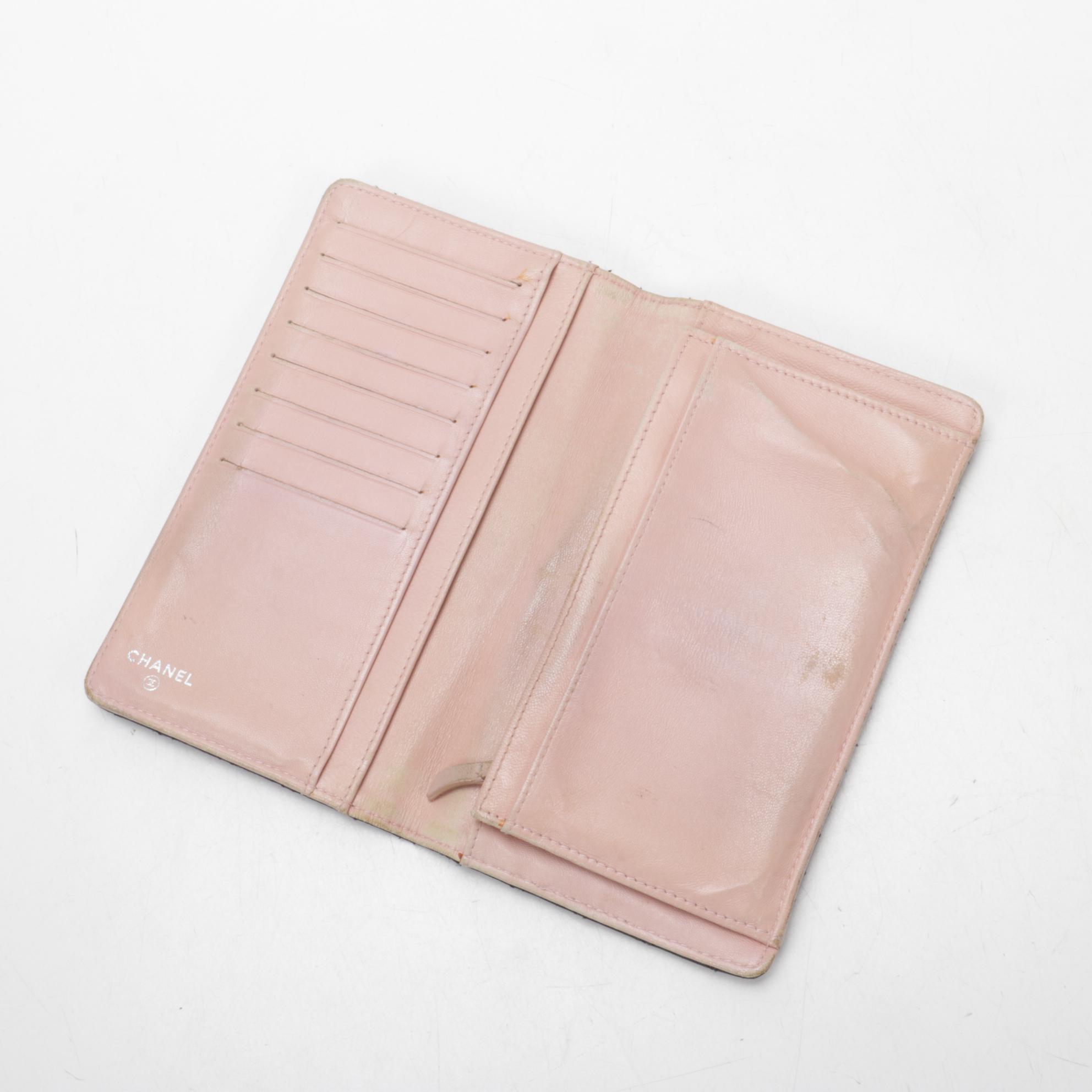 Chanel CC Long Wallet in Quilted Black Lambskin with Pink Lining