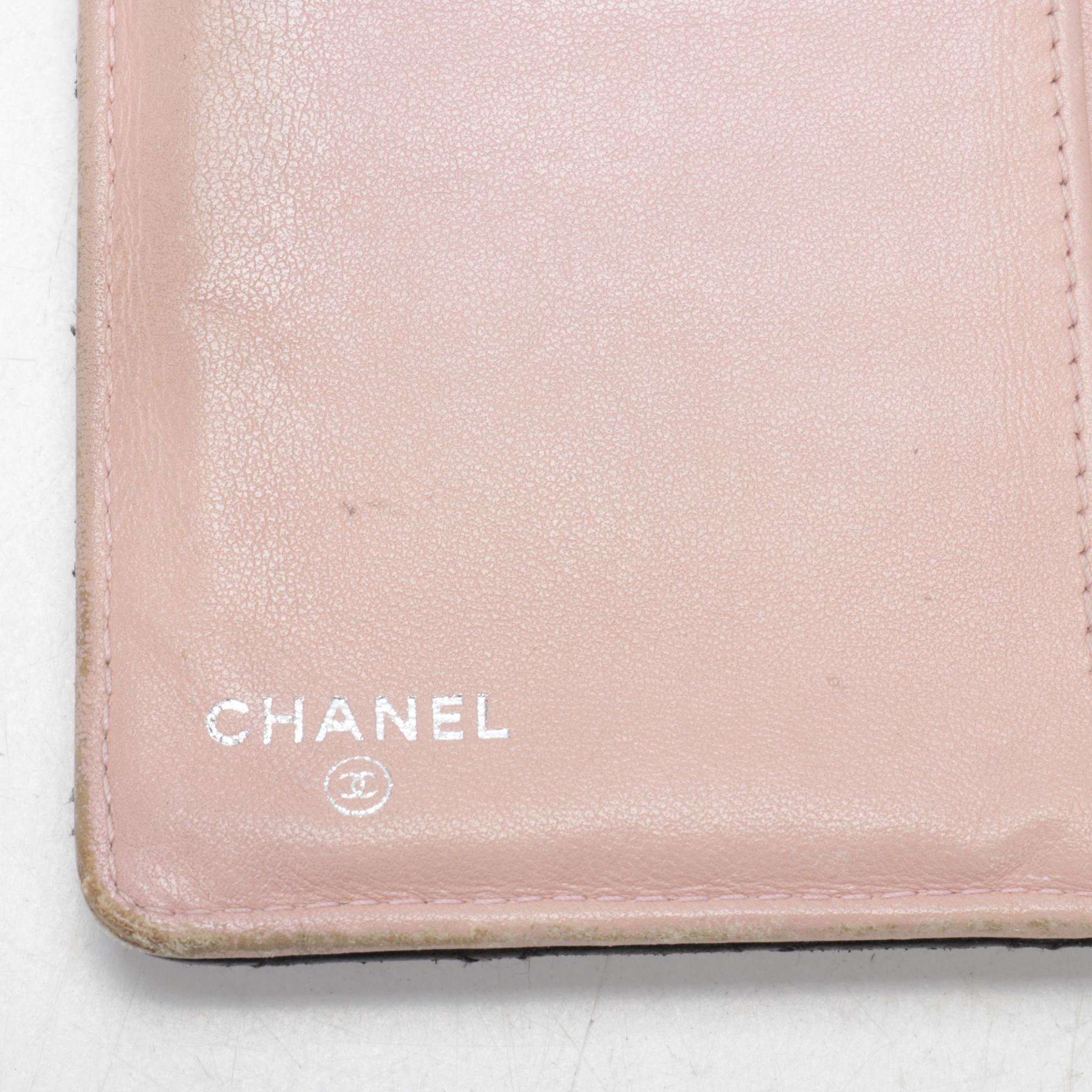 Chanel CC Long Wallet in Quilted Black Lambskin with Pink Lining